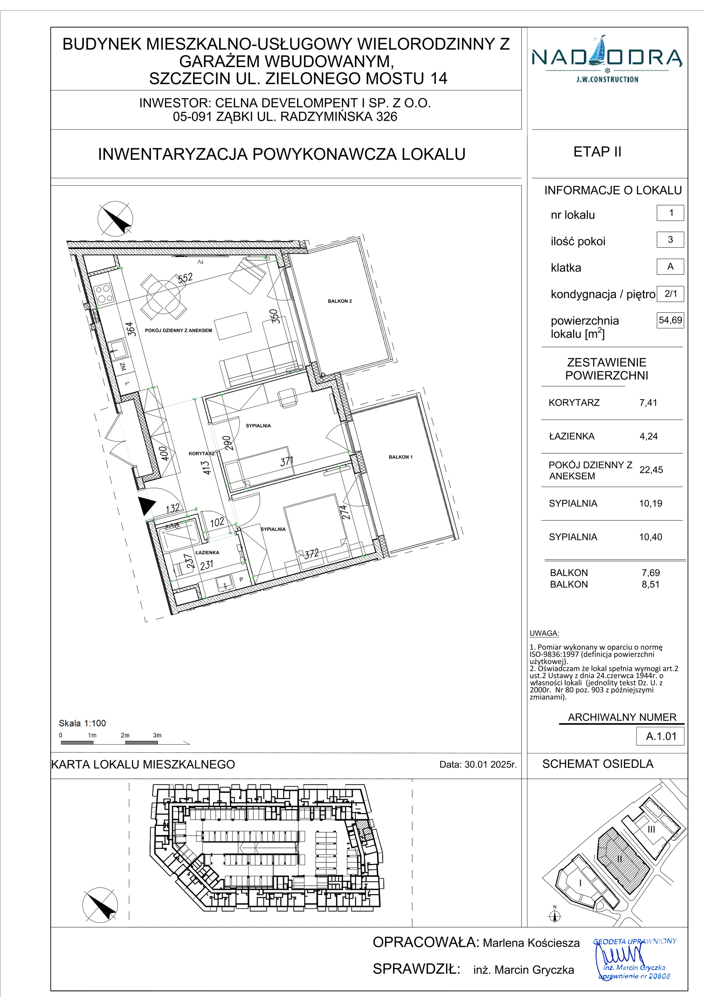 3 pokoje, mieszkanie 54,69 m², piętro 1, oferta nr A.1.01, Nad Odrą, Szczecin, Śródmieście, Łasztownia, ul. Celna 4