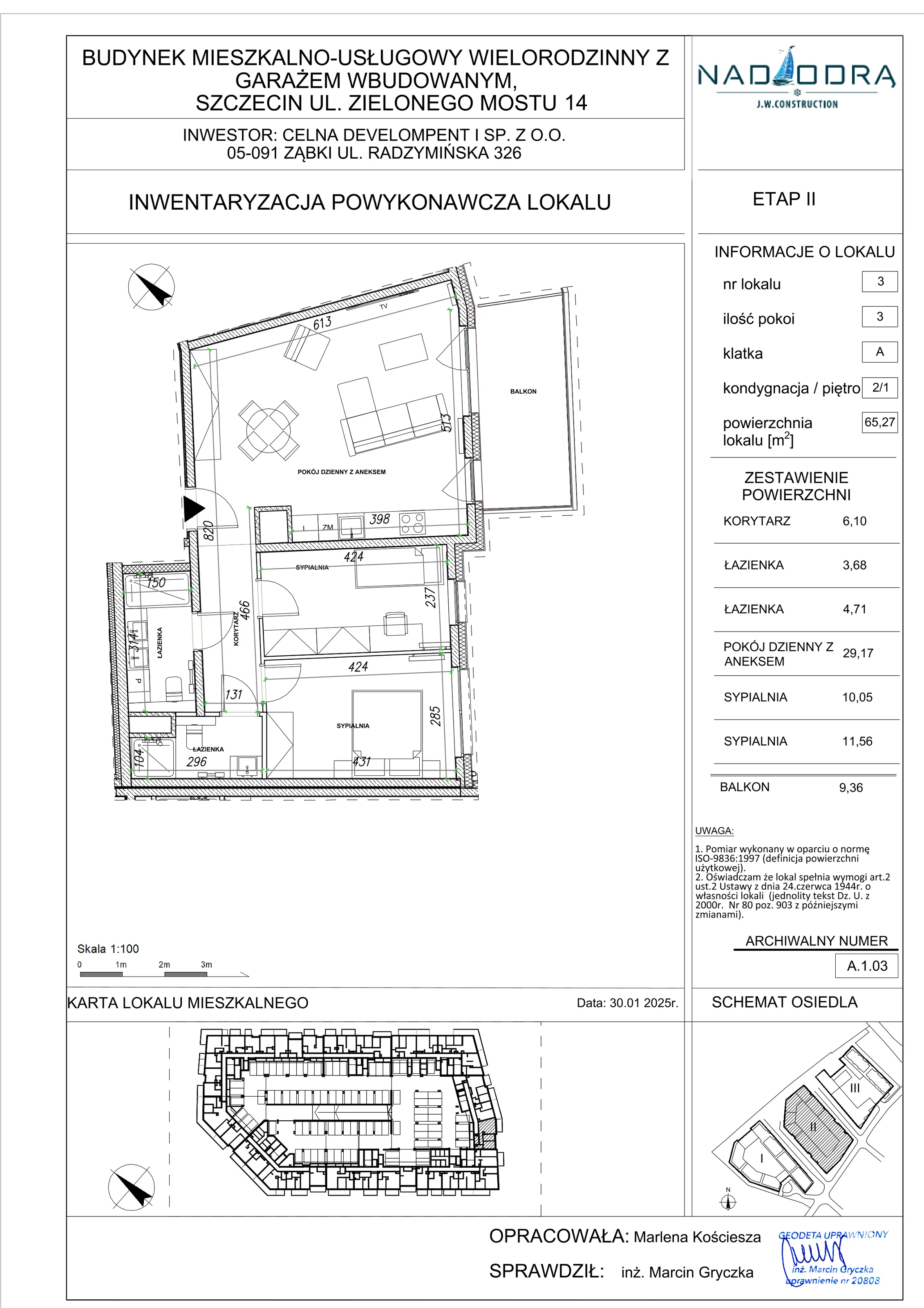 3 pokoje, mieszkanie 65,27 m², piętro 1, oferta nr A.1.03, Nad Odrą, Szczecin, Śródmieście, Łasztownia, ul. Celna 4