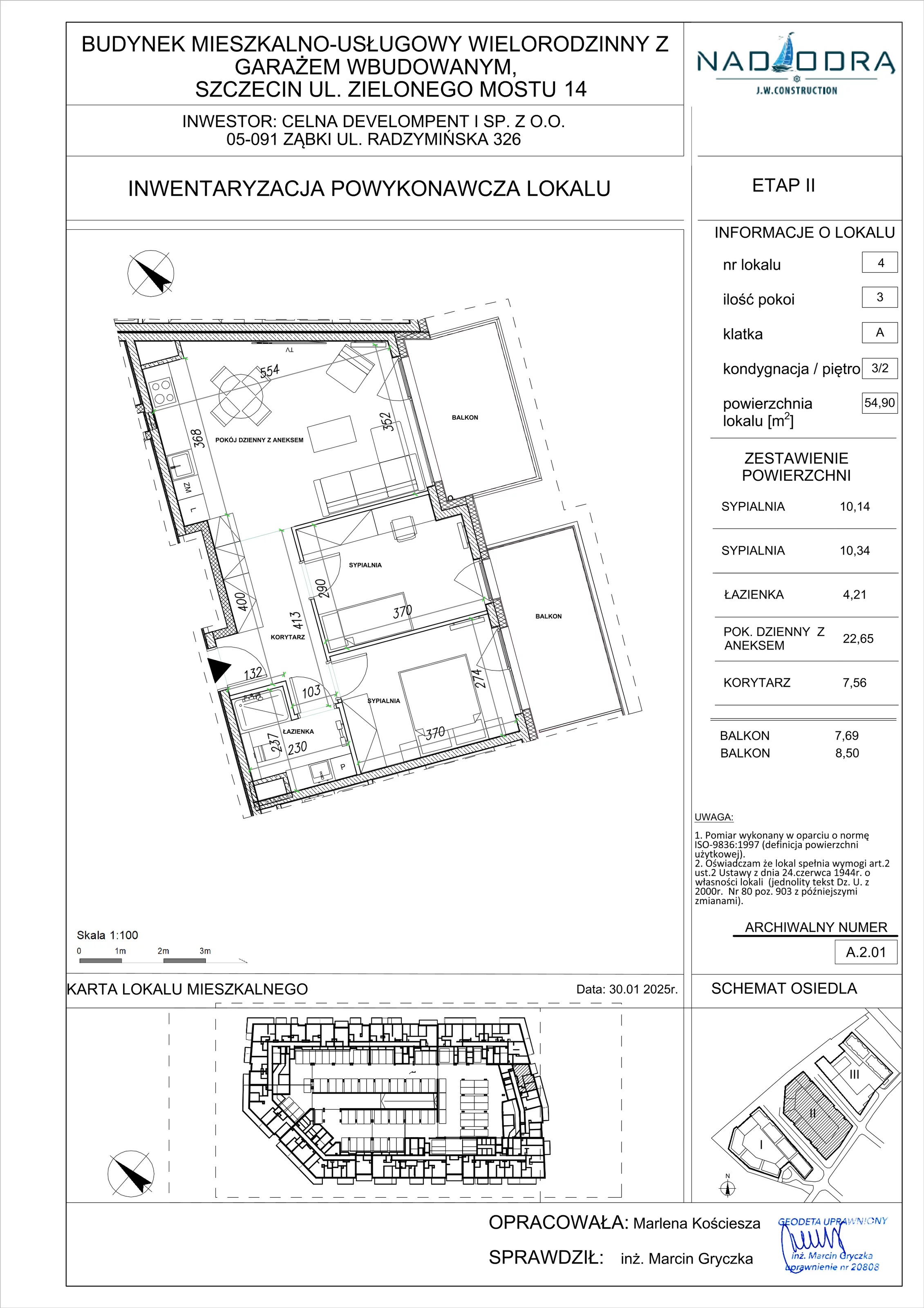3 pokoje, mieszkanie 54,90 m², piętro 2, oferta nr A.2.01, Nad Odrą, Szczecin, Śródmieście, Łasztownia, ul. Celna 4