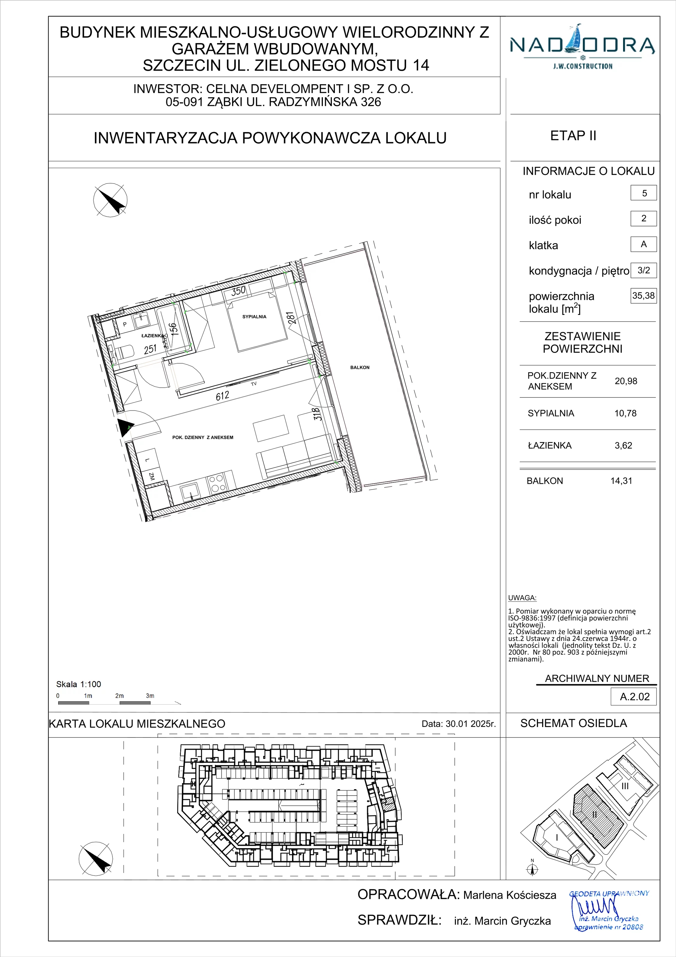 2 pokoje, mieszkanie 35,38 m², piętro 2, oferta nr A.2.02, Nad Odrą, Szczecin, Śródmieście, Łasztownia, ul. Celna 4