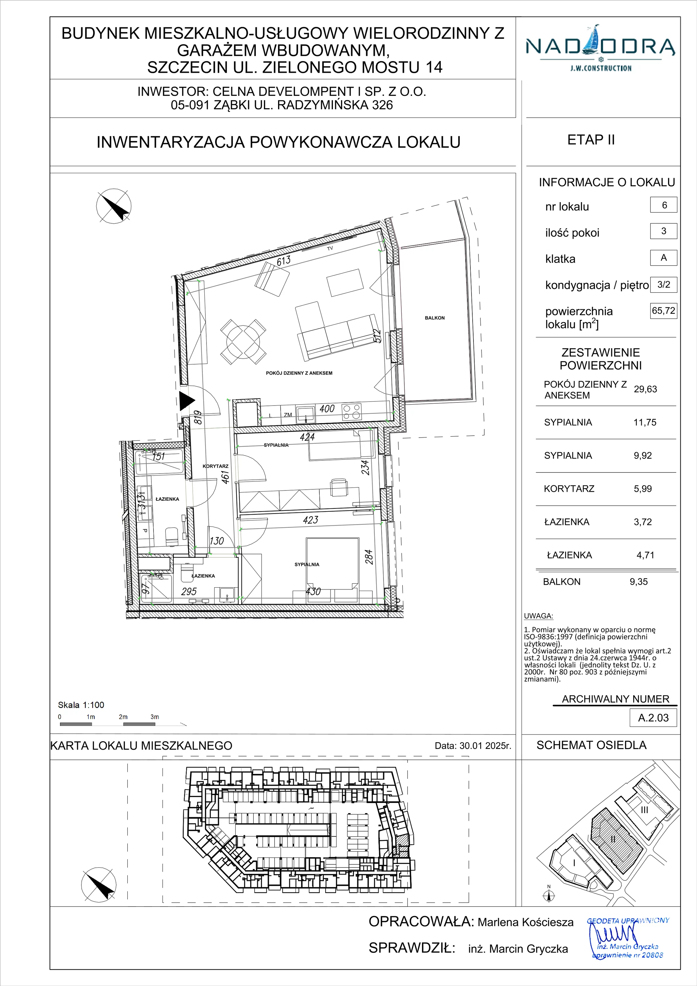 3 pokoje, mieszkanie 65,72 m², piętro 2, oferta nr A.2.03, Nad Odrą, Szczecin, Śródmieście, Łasztownia, ul. Celna 4
