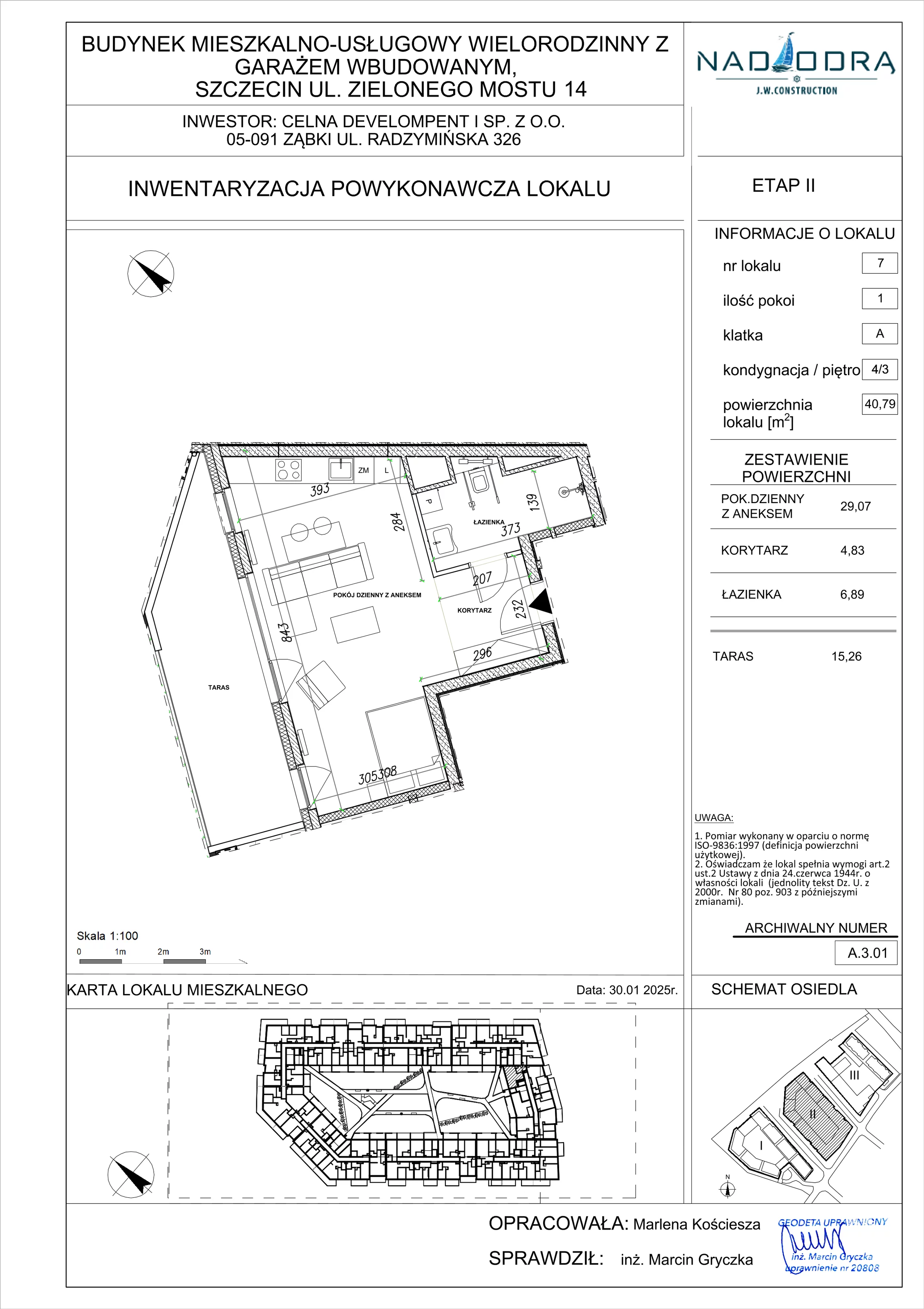 1 pokój, mieszkanie 40,79 m², piętro 3, oferta nr A.3.01, Nad Odrą, Szczecin, Śródmieście, Łasztownia, ul. Celna 4