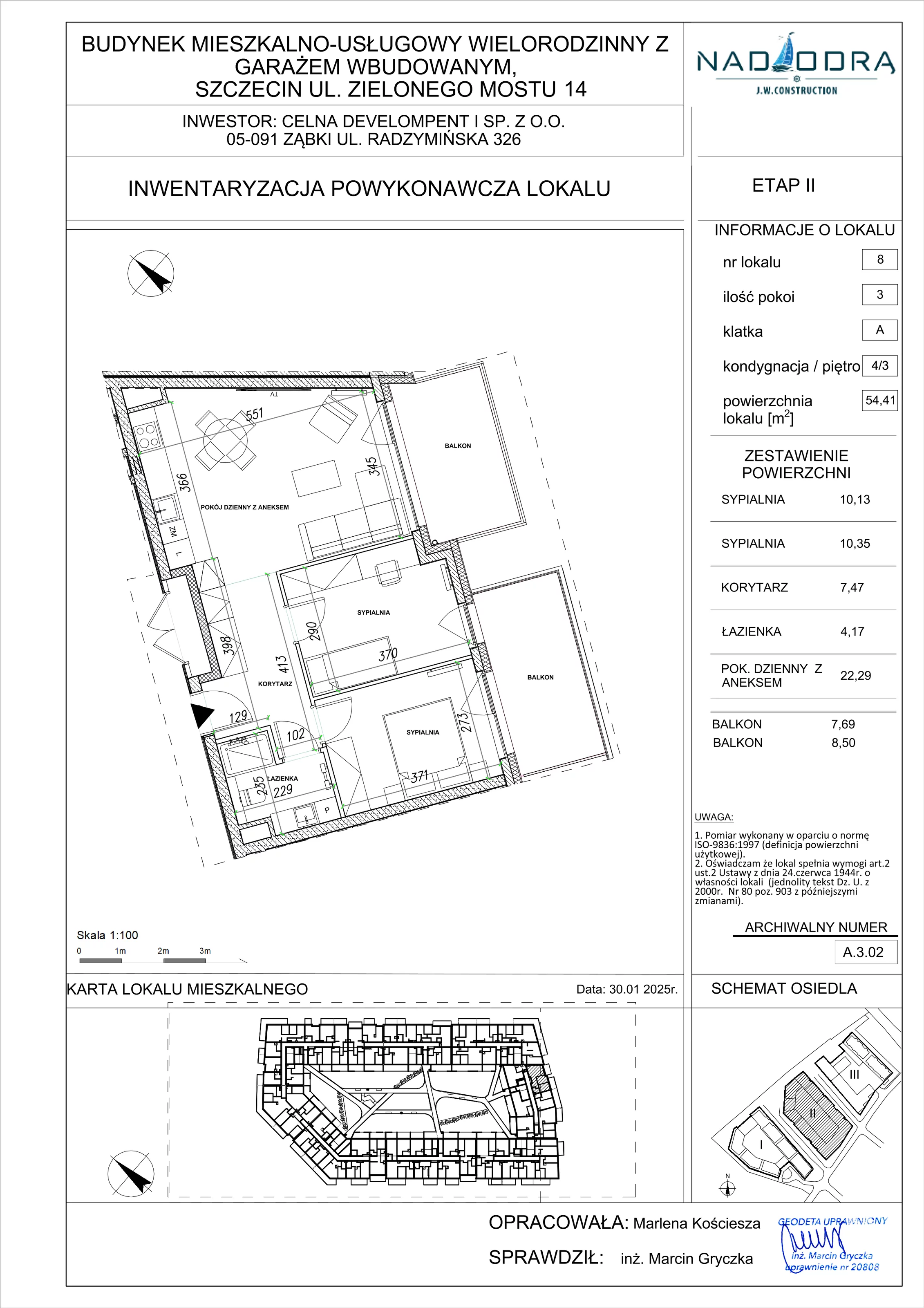3 pokoje, mieszkanie 54,41 m², piętro 3, oferta nr A.3.02, Nad Odrą, Szczecin, Śródmieście, Łasztownia, ul. Celna 4