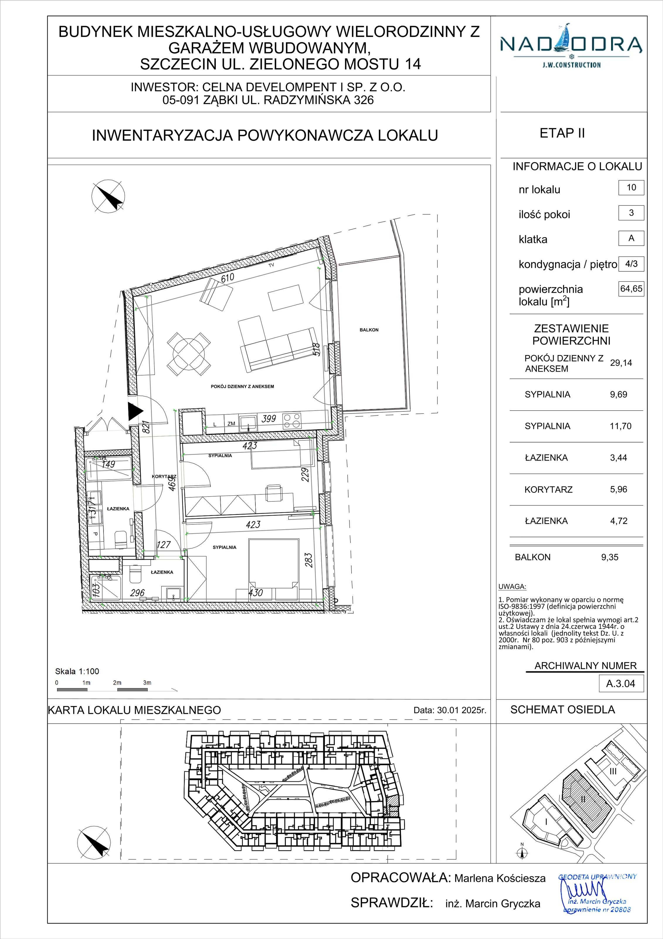 3 pokoje, mieszkanie 64,65 m², piętro 3, oferta nr A.3.04, Nad Odrą, Szczecin, Śródmieście, Łasztownia, ul. Celna 4