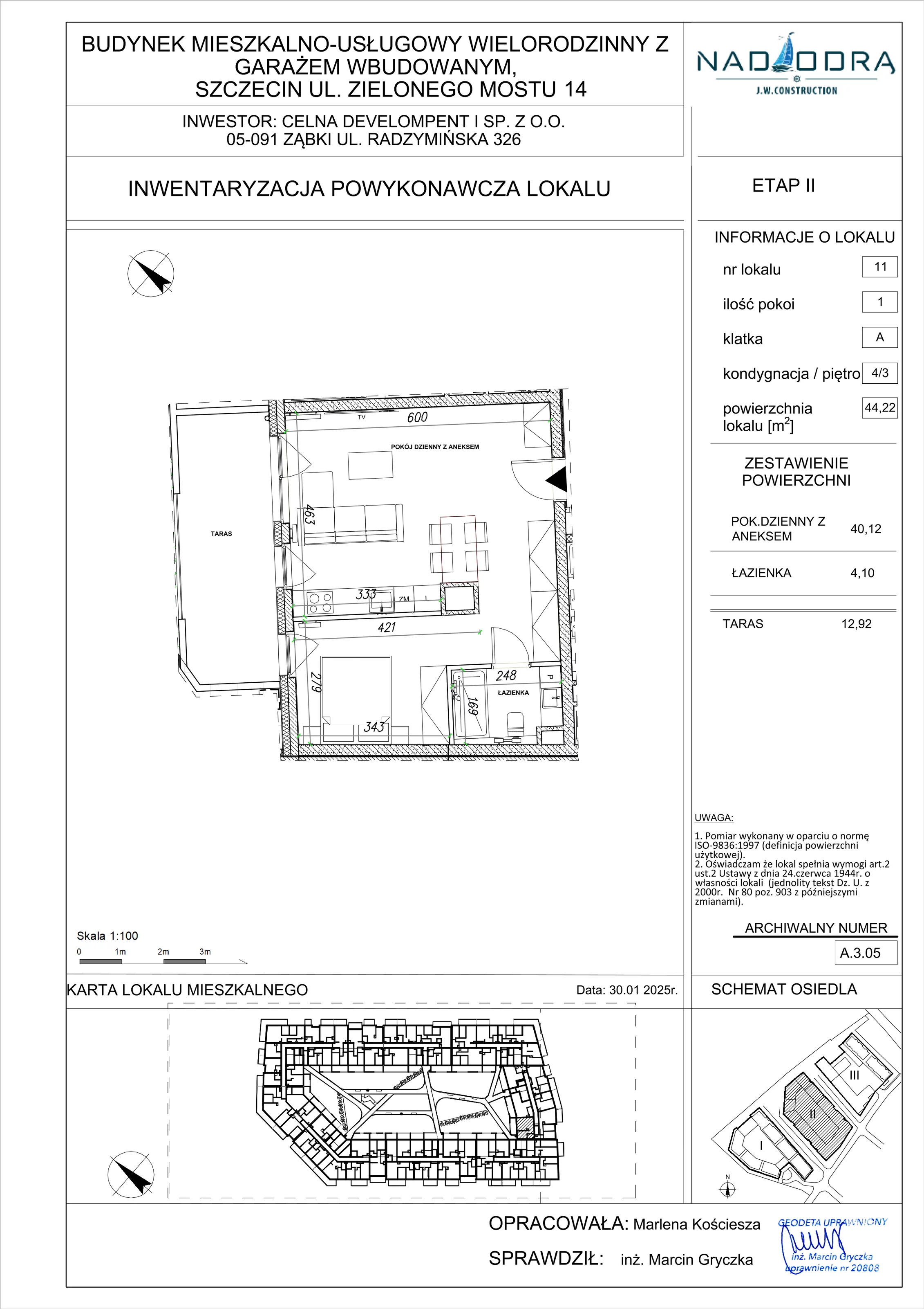 1 pokój, mieszkanie 44,22 m², piętro 3, oferta nr A.3.05, Nad Odrą, Szczecin, Śródmieście, Łasztownia, ul. Celna 4