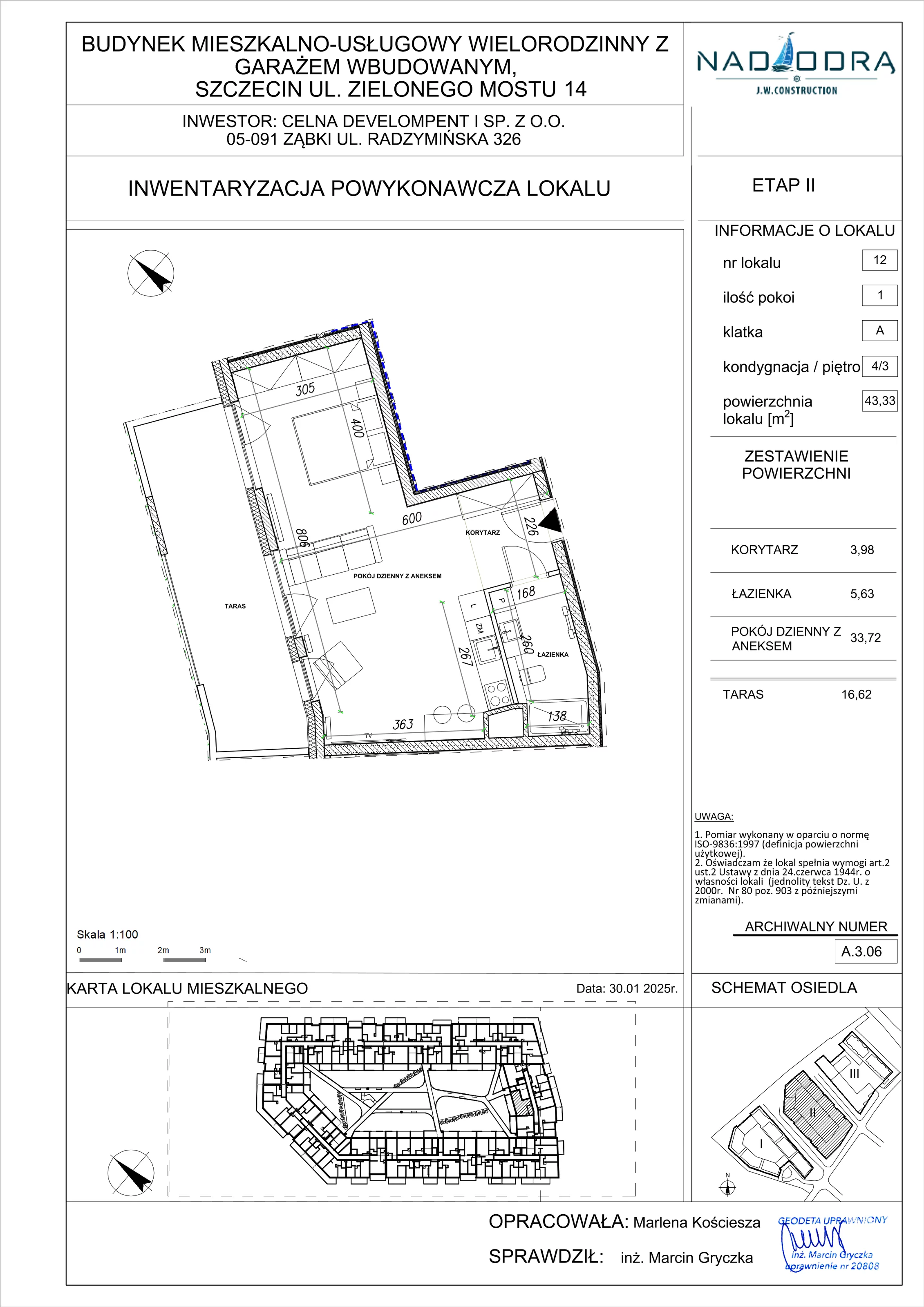 1 pokój, mieszkanie 43,33 m², piętro 3, oferta nr A.3.06, Nad Odrą, Szczecin, Śródmieście, Łasztownia, ul. Celna 4