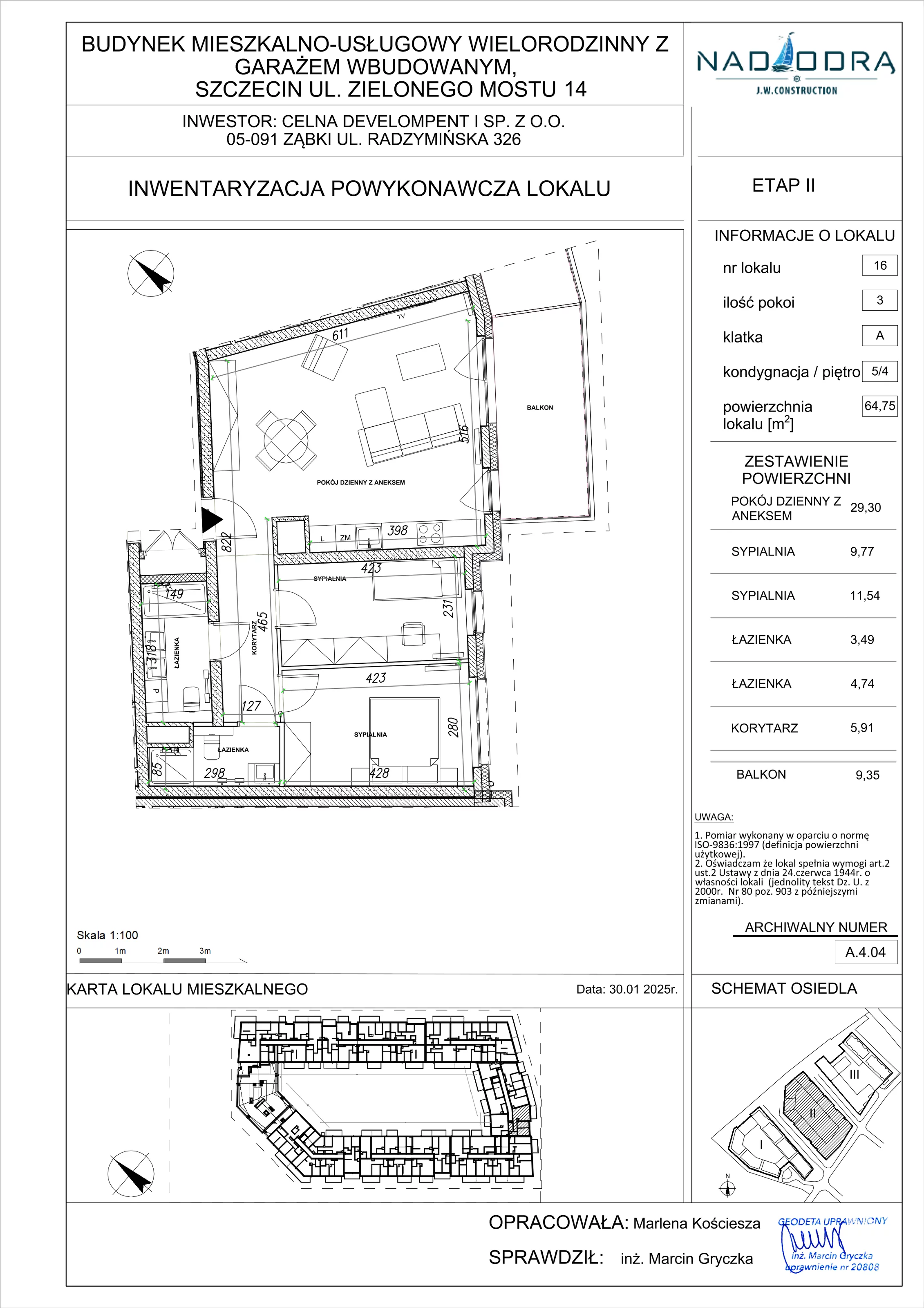3 pokoje, mieszkanie 64,75 m², piętro 4, oferta nr A.4.04, Nad Odrą, Szczecin, Śródmieście, Łasztownia, ul. Celna 4