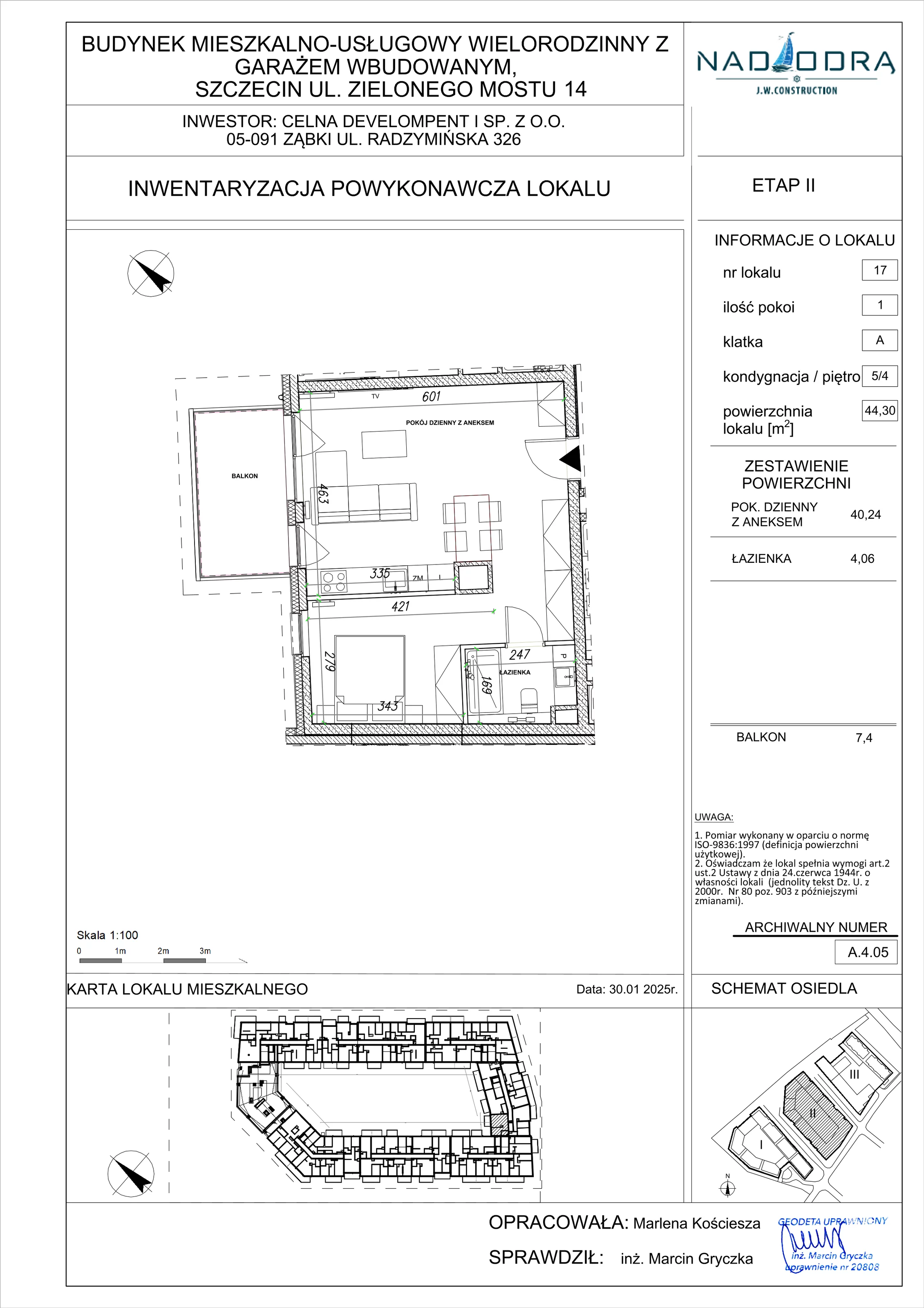1 pokój, mieszkanie 44,30 m², piętro 4, oferta nr A.4.05, Nad Odrą, Szczecin, Śródmieście, Łasztownia, ul. Celna 4