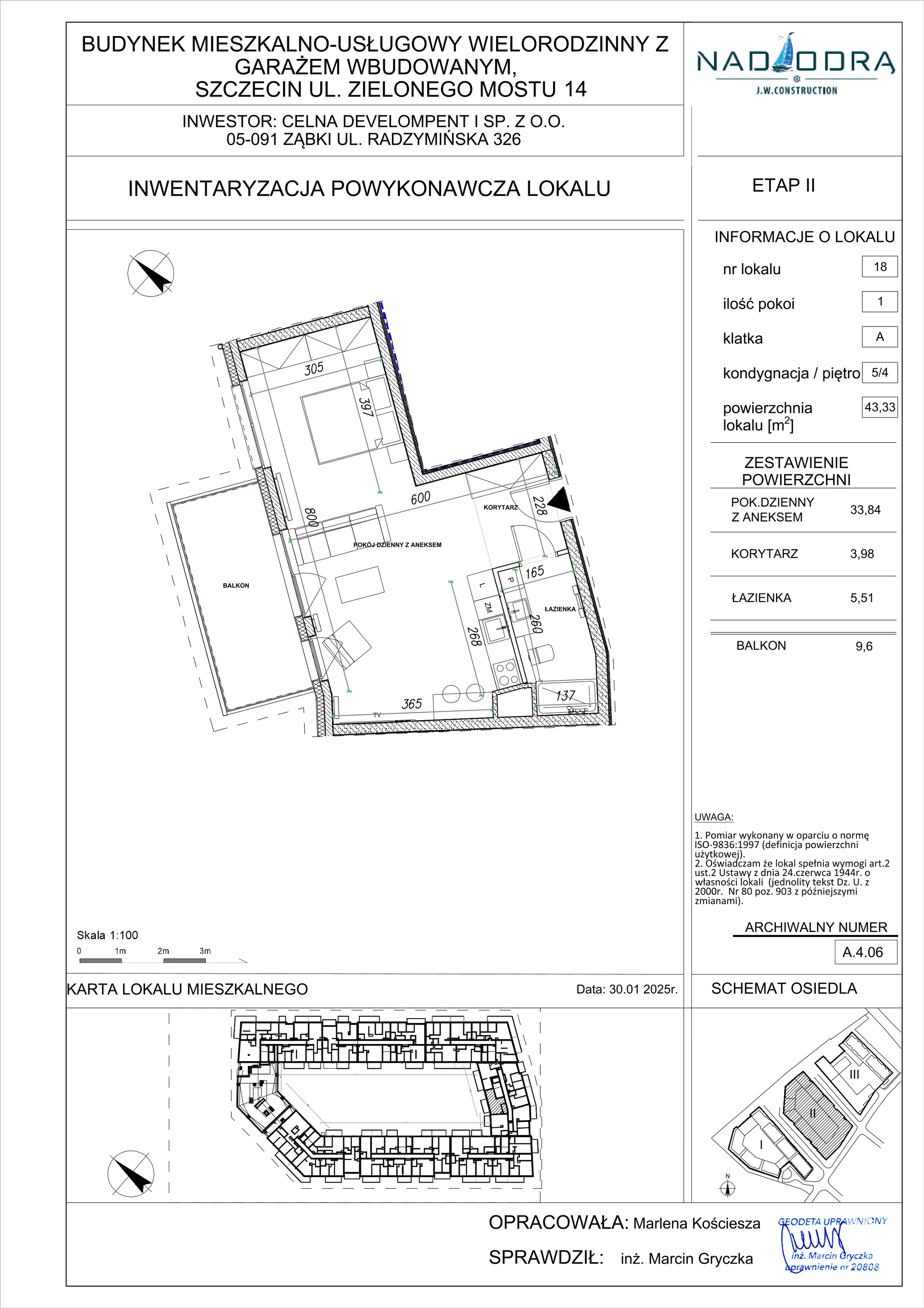 1 pokój, mieszkanie 43,33 m², piętro 4, oferta nr A.4.06, Nad Odrą, Szczecin, Śródmieście, Łasztownia, ul. Celna 4