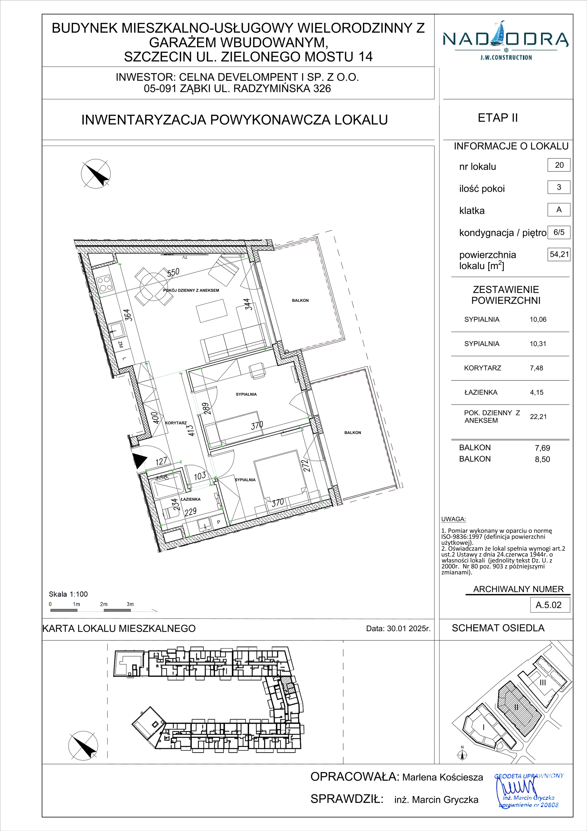 3 pokoje, mieszkanie 54,21 m², piętro 5, oferta nr A.5.02, Nad Odrą, Szczecin, Śródmieście, Łasztownia, ul. Celna 4