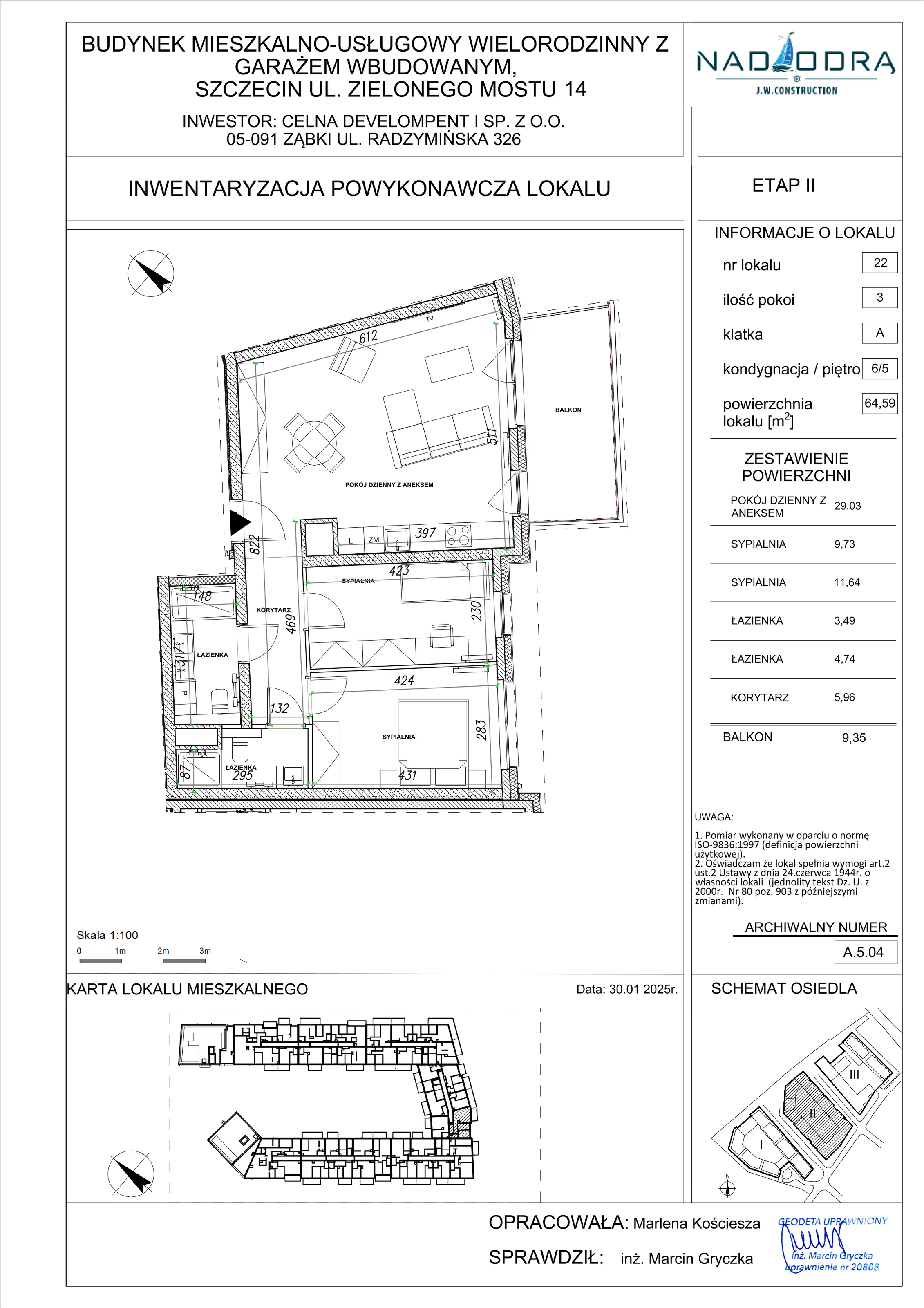 3 pokoje, mieszkanie 64,59 m², piętro 5, oferta nr A.5.04, Nad Odrą, Szczecin, Śródmieście, Łasztownia, ul. Celna 4