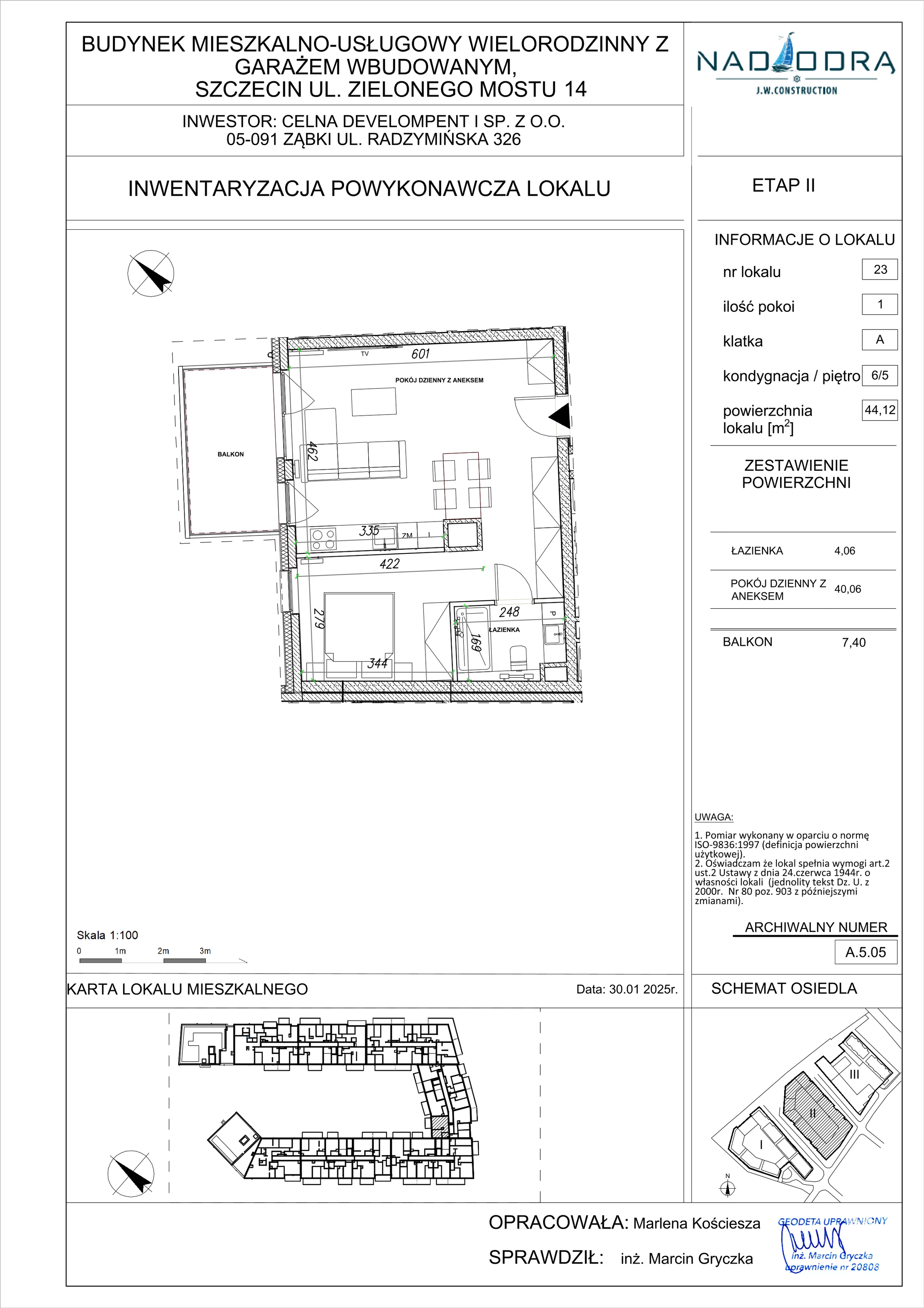 1 pokój, mieszkanie 44,12 m², piętro 5, oferta nr A.5.05, Nad Odrą, Szczecin, Śródmieście, Łasztownia, ul. Celna 4