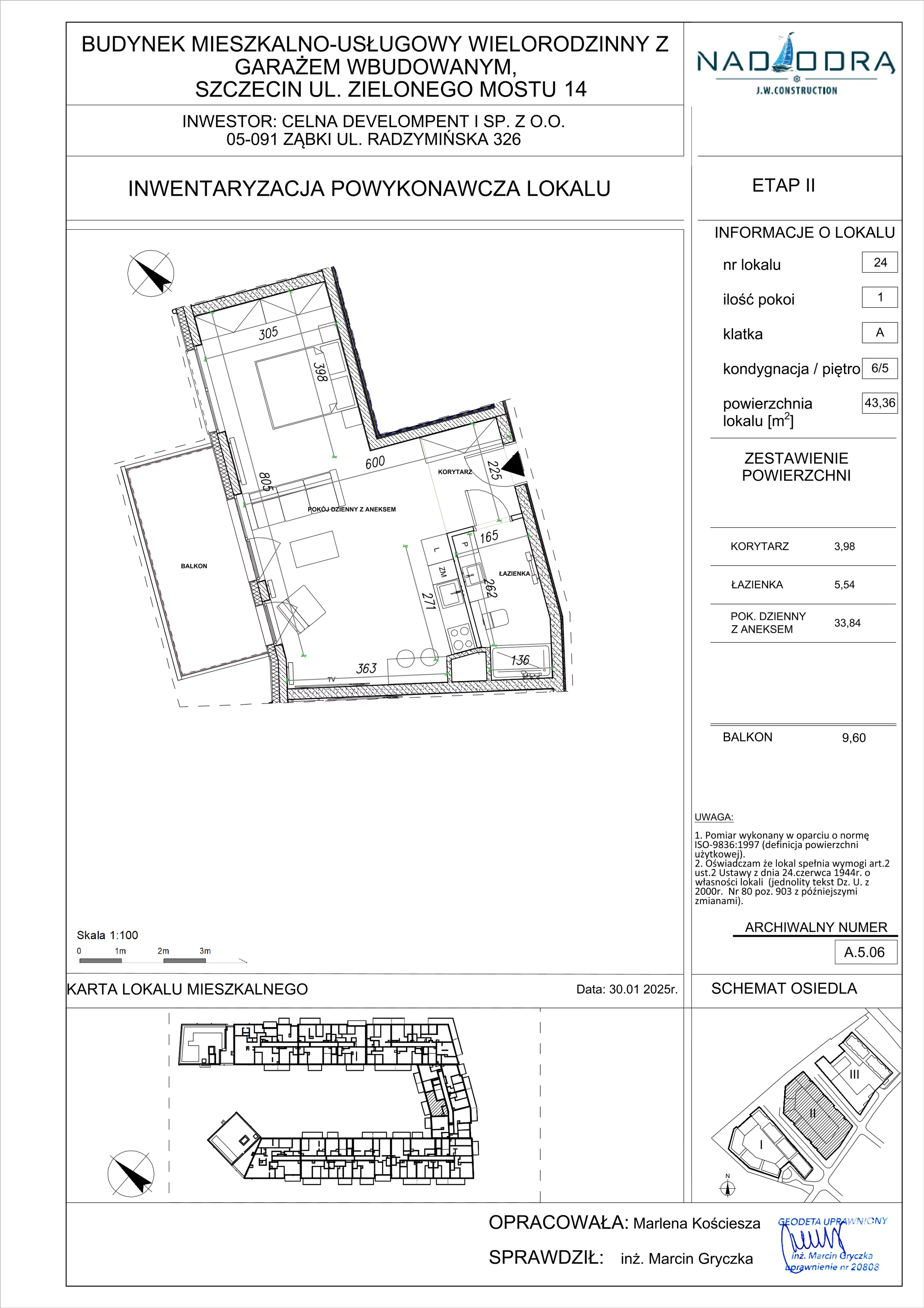 1 pokój, mieszkanie 43,36 m², piętro 5, oferta nr A.5.06, Nad Odrą, Szczecin, Śródmieście, Łasztownia, ul. Celna 4