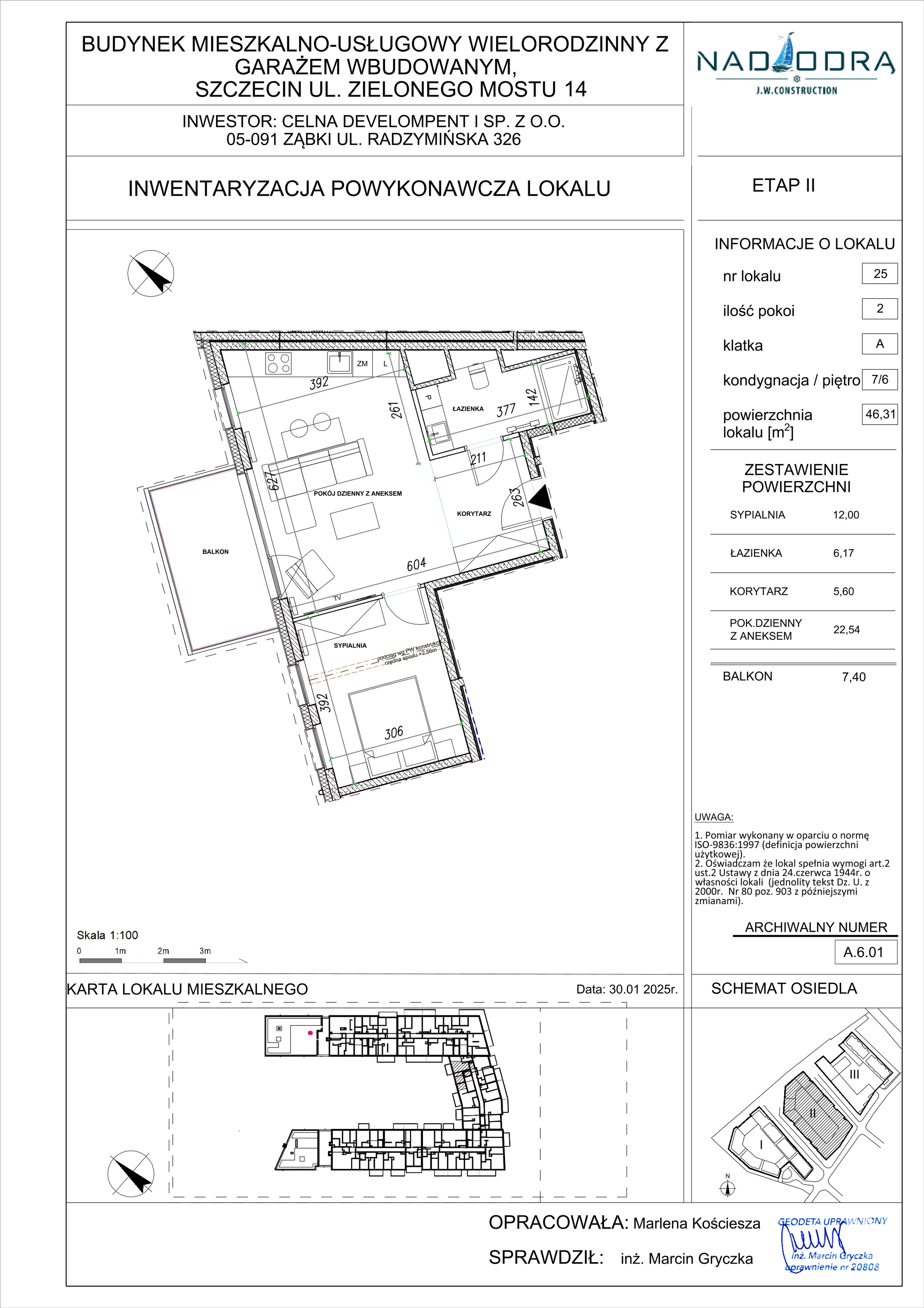 2 pokoje, mieszkanie 46,31 m², piętro 6, oferta nr A.6.01, Nad Odrą, Szczecin, Śródmieście, Łasztownia, ul. Celna 4