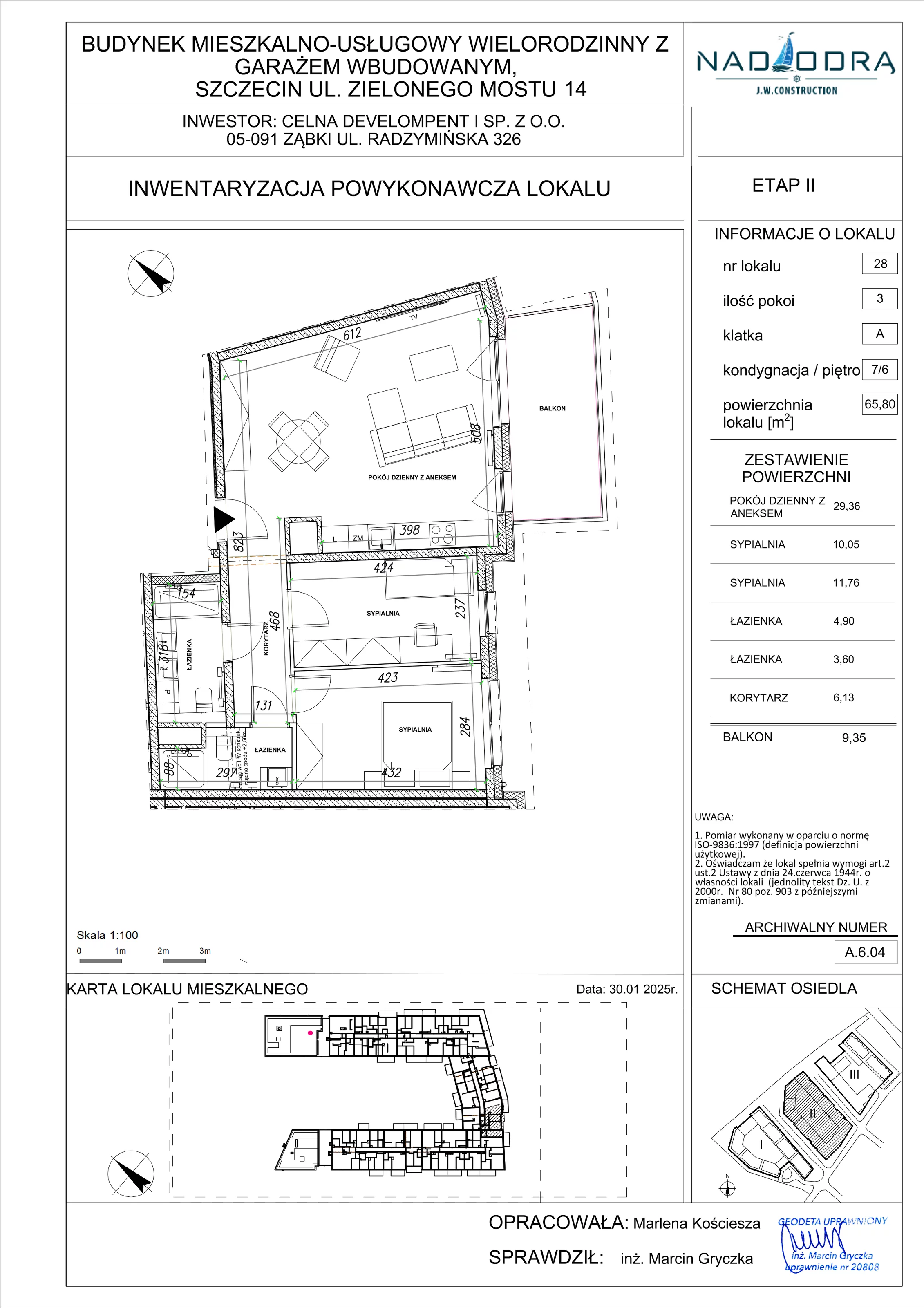 3 pokoje, mieszkanie 65,80 m², piętro 6, oferta nr A.6.04, Nad Odrą, Szczecin, Śródmieście, Łasztownia, ul. Celna 4