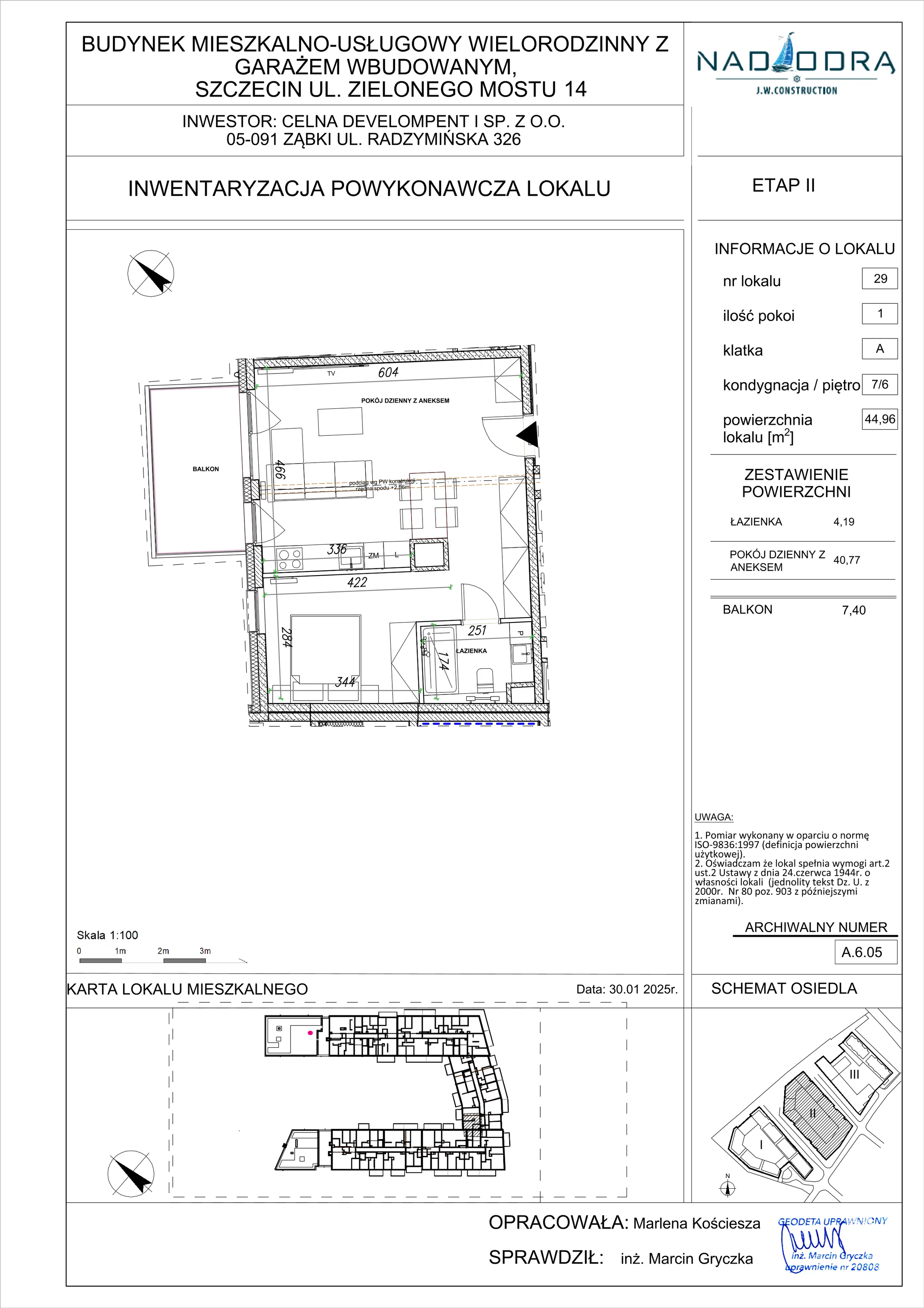 1 pokój, mieszkanie 44,96 m², piętro 6, oferta nr A.6.05, Nad Odrą, Szczecin, Śródmieście, Łasztownia, ul. Celna 4