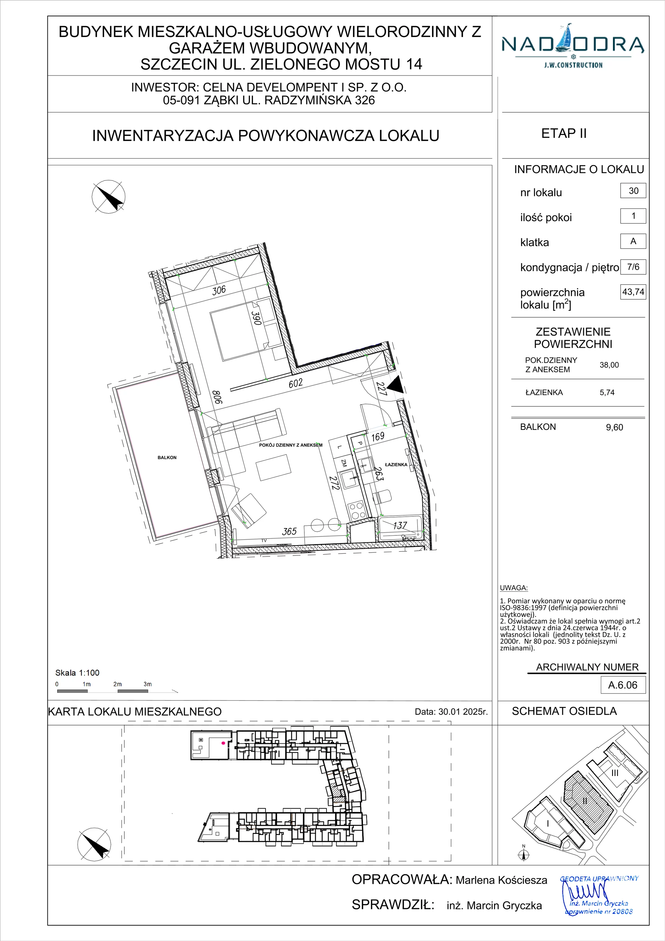 1 pokój, mieszkanie 43,74 m², piętro 6, oferta nr A.6.06, Nad Odrą, Szczecin, Śródmieście, Łasztownia, ul. Celna 4