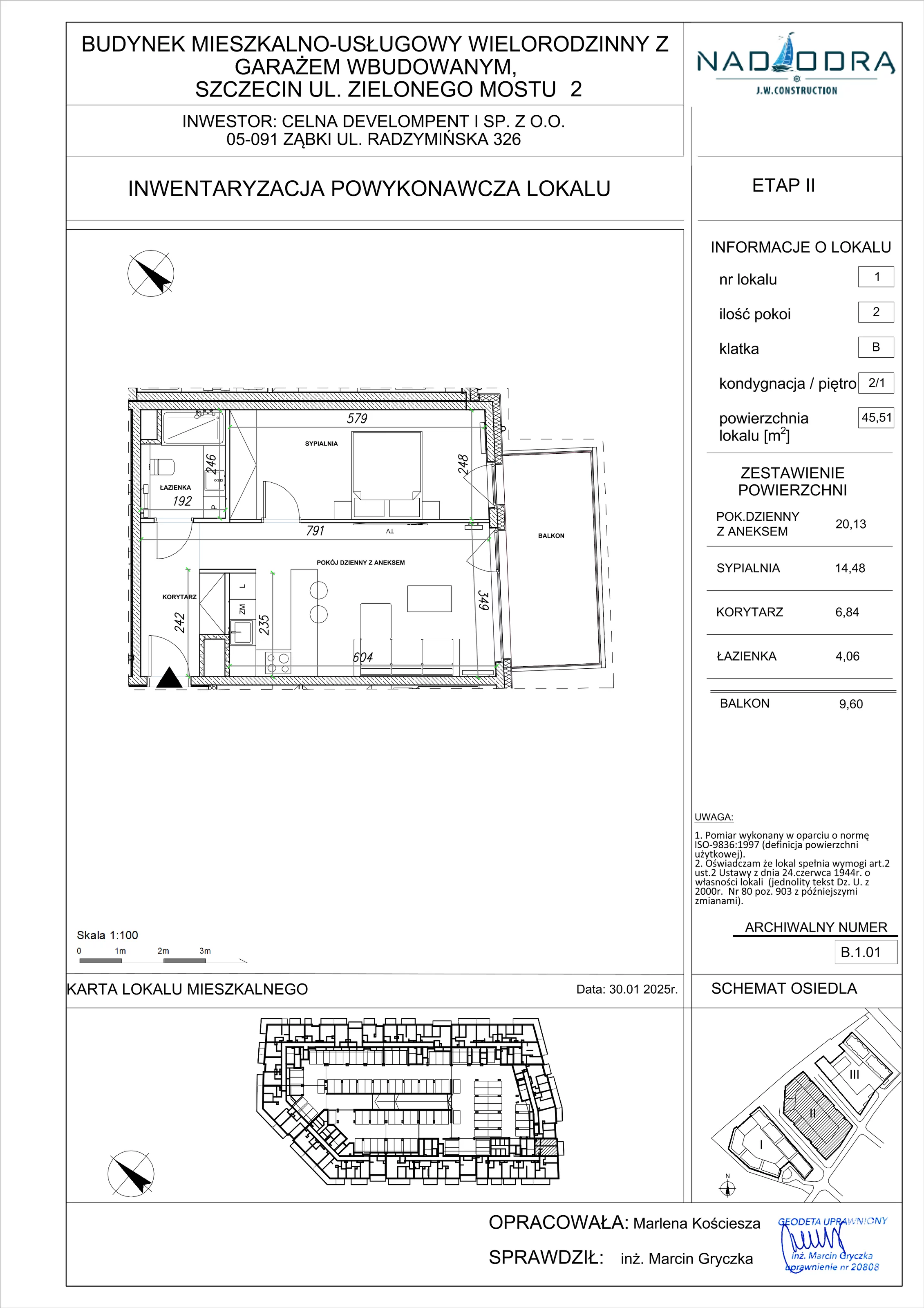 2 pokoje, mieszkanie 45,51 m², piętro 1, oferta nr B.1.01, Nad Odrą, Szczecin, Śródmieście, Łasztownia, ul. Celna 4