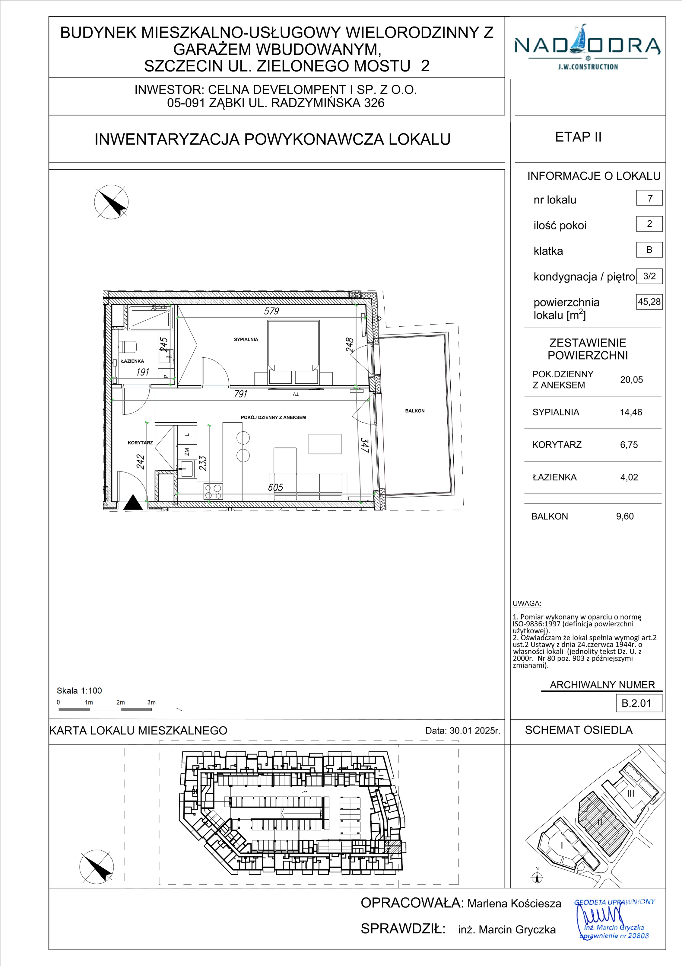 2 pokoje, mieszkanie 45,28 m², piętro 2, oferta nr B.2.01, Nad Odrą, Szczecin, Śródmieście, Łasztownia, ul. Celna 4