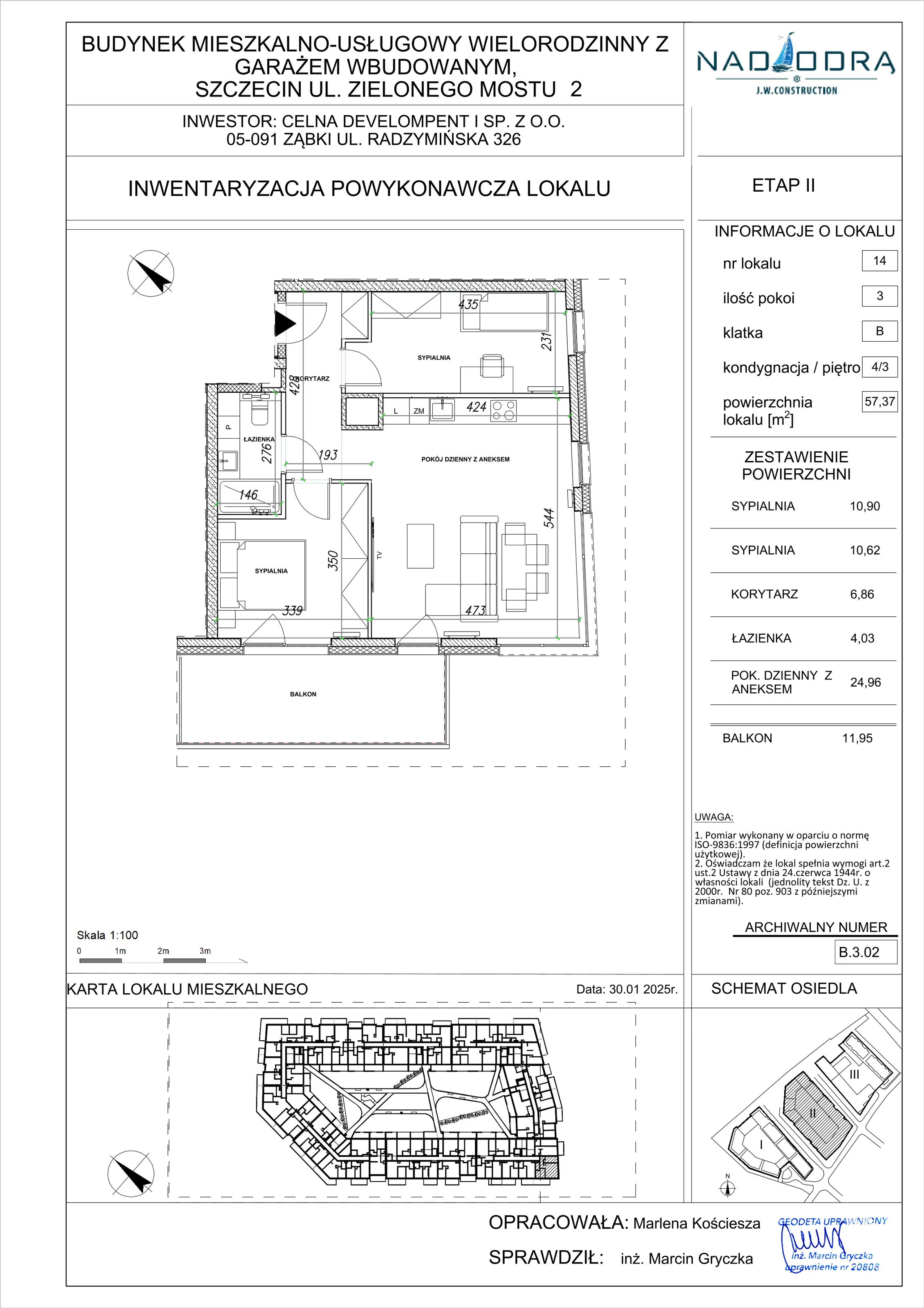3 pokoje, mieszkanie 57,37 m², piętro 3, oferta nr B.3.02, Nad Odrą, Szczecin, Śródmieście, Łasztownia, ul. Celna 4