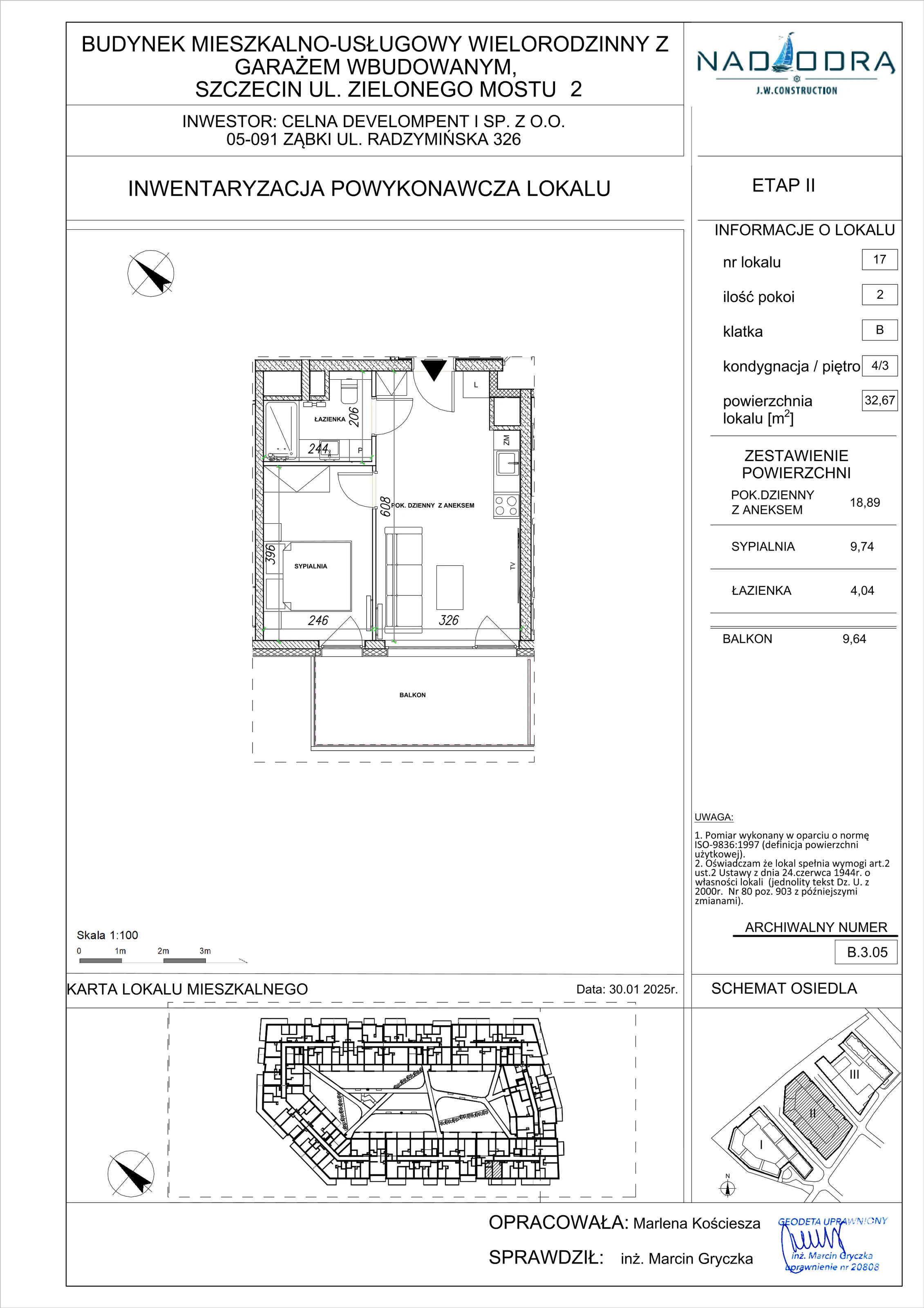 2 pokoje, mieszkanie 32,67 m², piętro 3, oferta nr B.3.05, Nad Odrą, Szczecin, Śródmieście, Łasztownia, ul. Celna 4