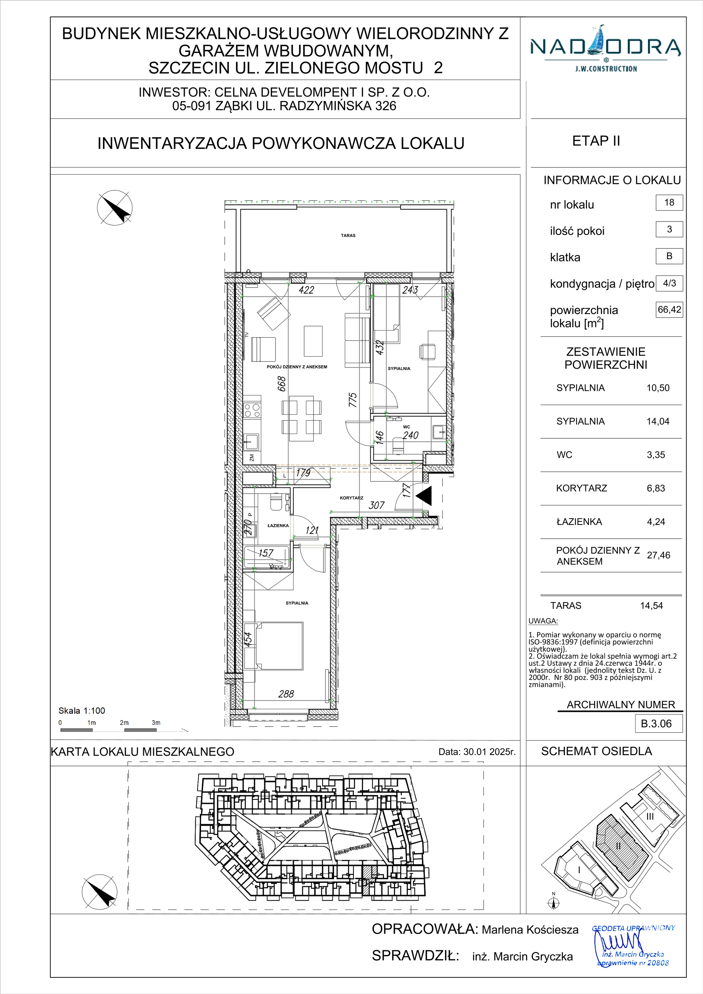 3 pokoje, mieszkanie 66,42 m², piętro 3, oferta nr B.3.06, Nad Odrą, Szczecin, Śródmieście, Łasztownia, ul. Celna 4