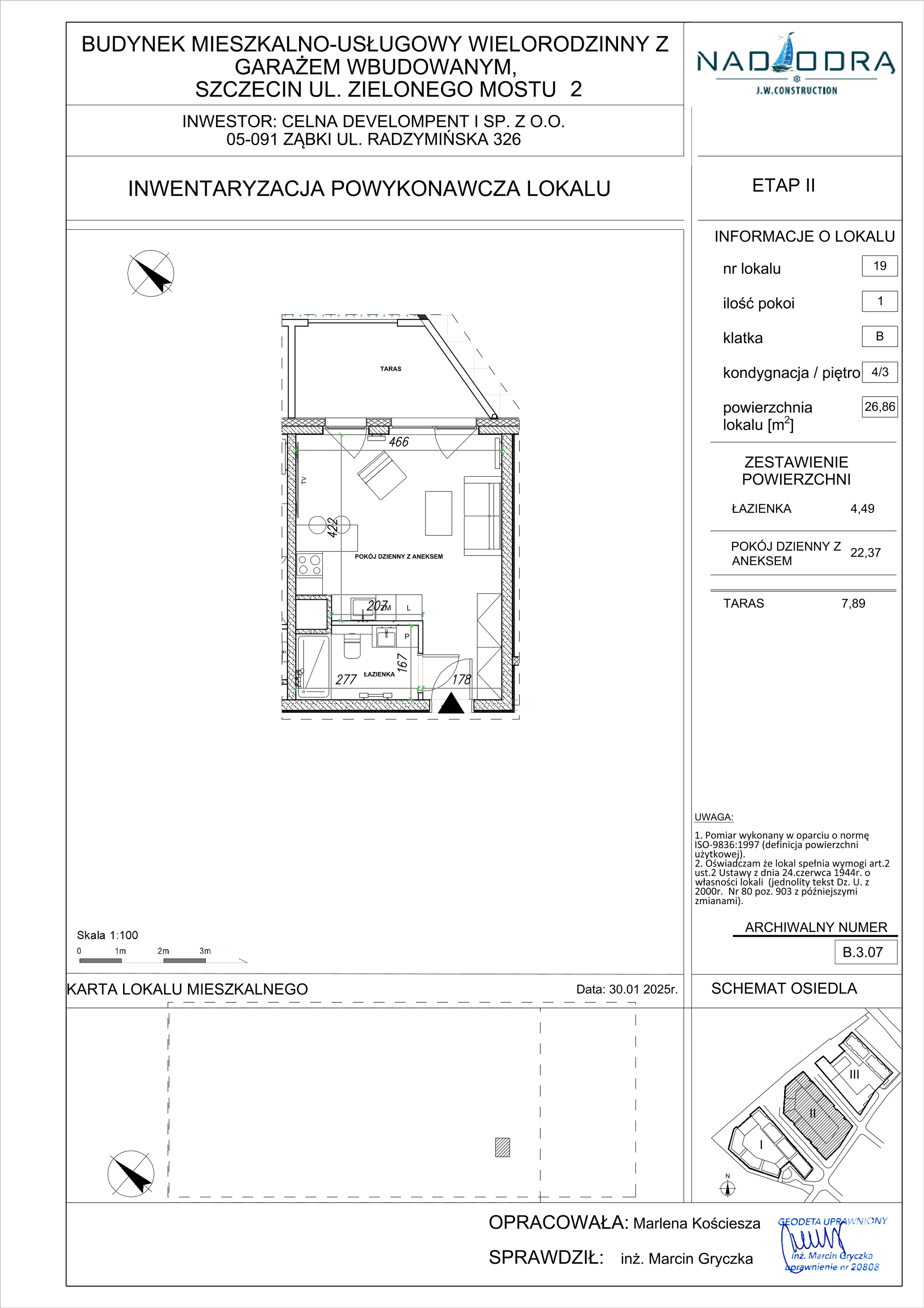 1 pokój, mieszkanie 26,86 m², piętro 3, oferta nr B.3.07, Nad Odrą, Szczecin, Śródmieście, Łasztownia, ul. Celna 4