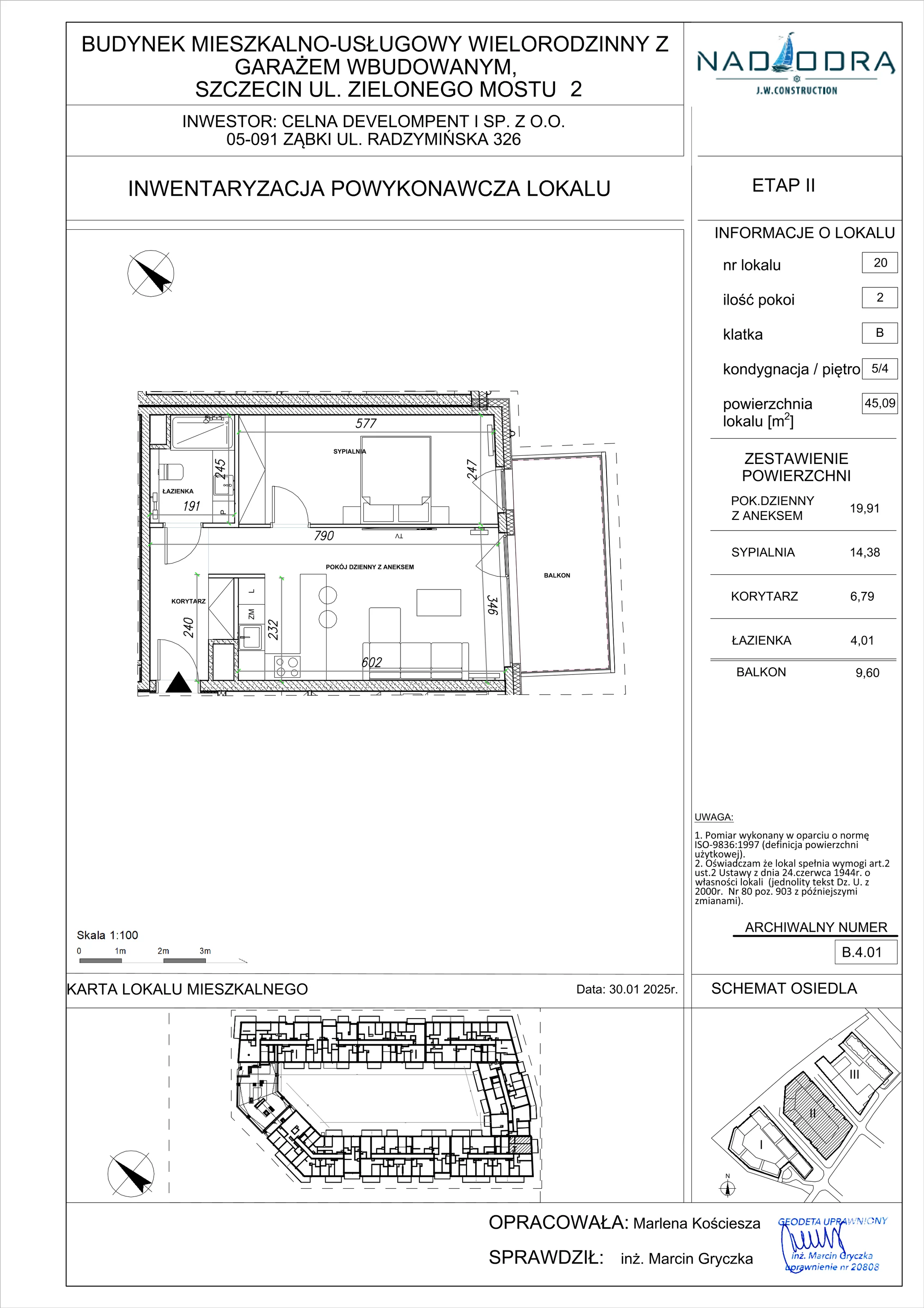 2 pokoje, mieszkanie 45,09 m², piętro 4, oferta nr B.4.01, Nad Odrą, Szczecin, Śródmieście, Łasztownia, ul. Celna 4