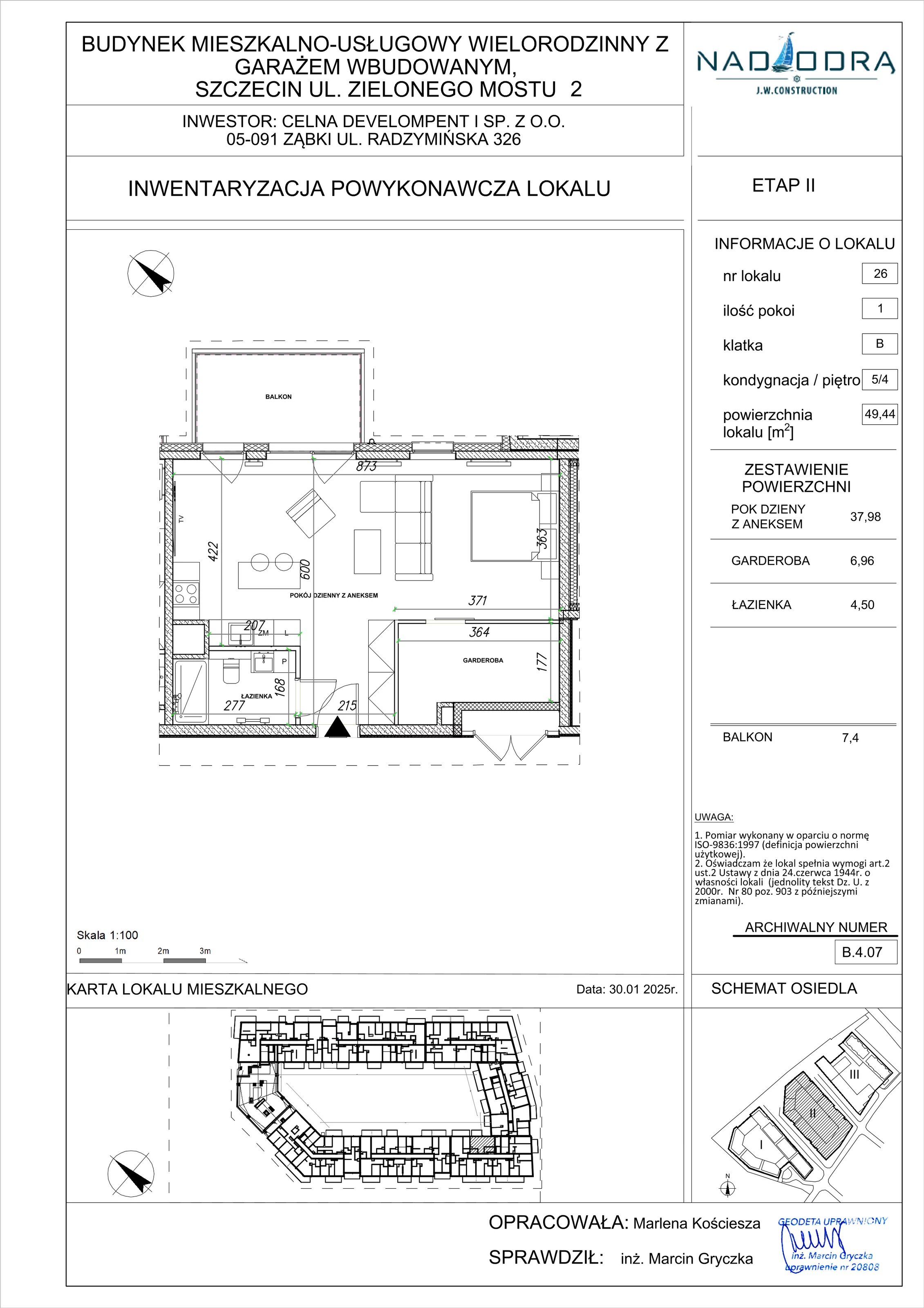 1 pokój, mieszkanie 49,44 m², piętro 4, oferta nr B.4.07, Nad Odrą, Szczecin, Śródmieście, Łasztownia, ul. Celna 4