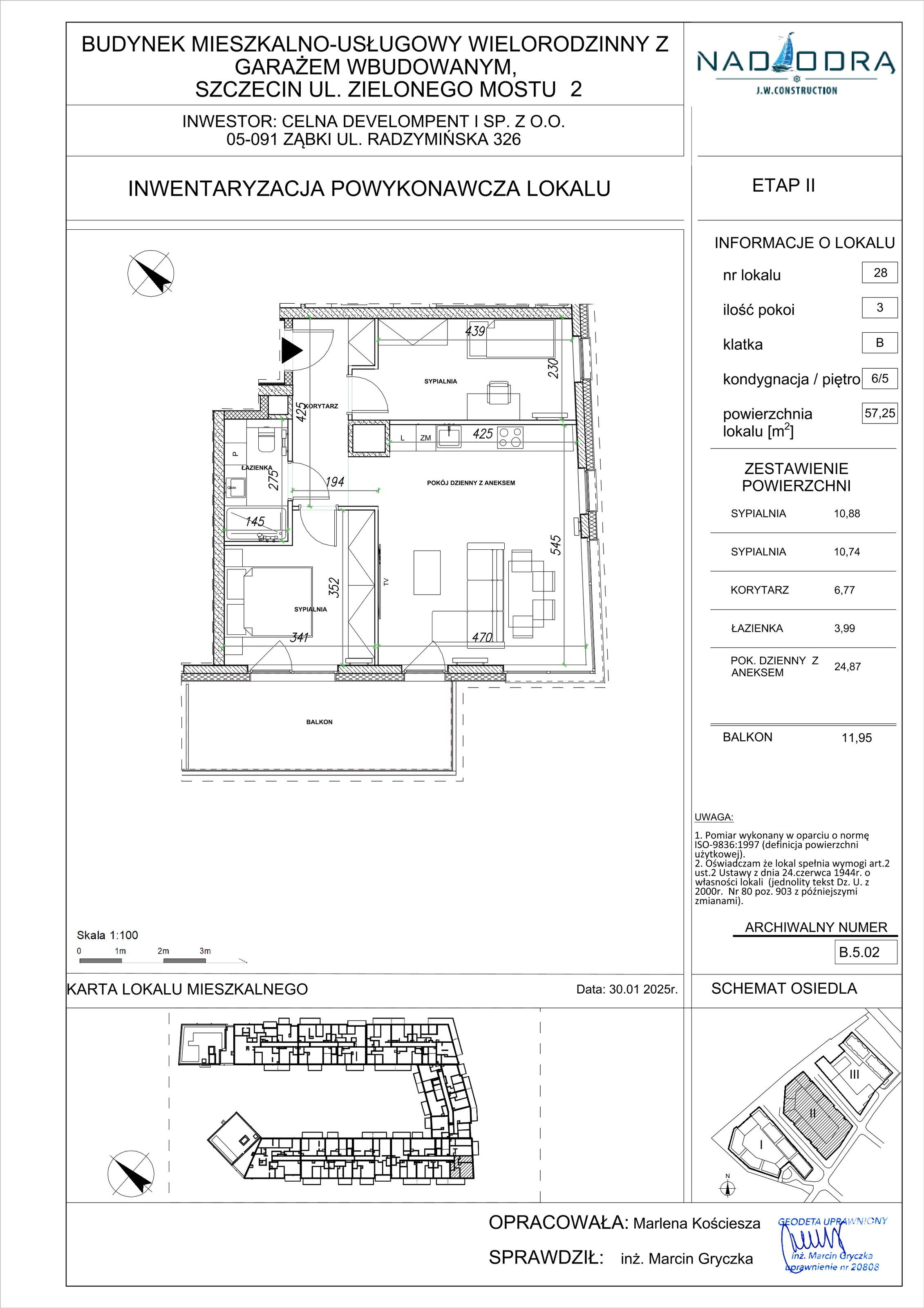 3 pokoje, mieszkanie 57,25 m², piętro 5, oferta nr B.5.02, Nad Odrą, Szczecin, Śródmieście, Łasztownia, ul. Celna 4