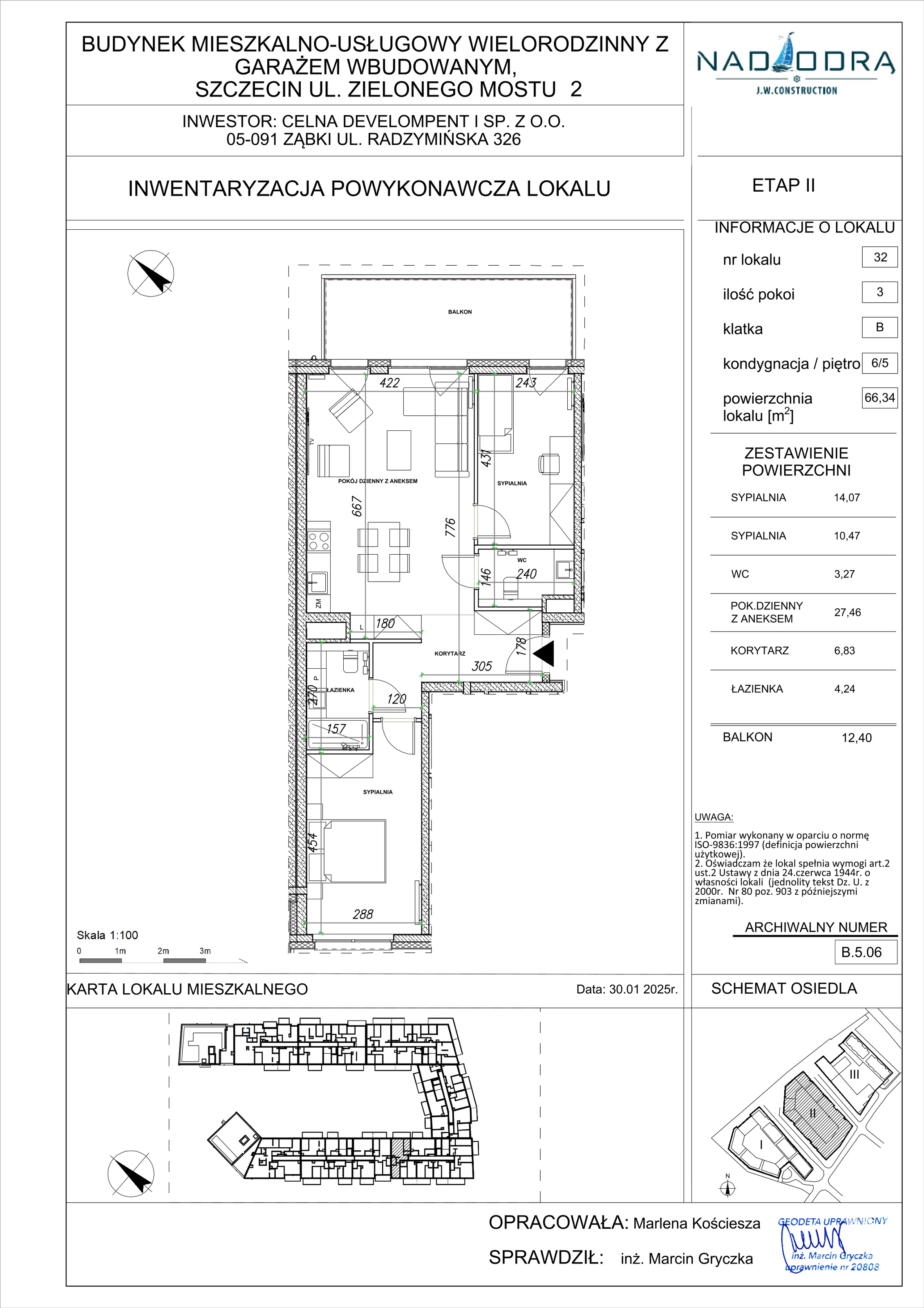 3 pokoje, apartament 66,34 m², piętro 5, oferta nr B.5.06, Nad Odrą, Szczecin, Śródmieście, Łasztownia, ul. Celna 4