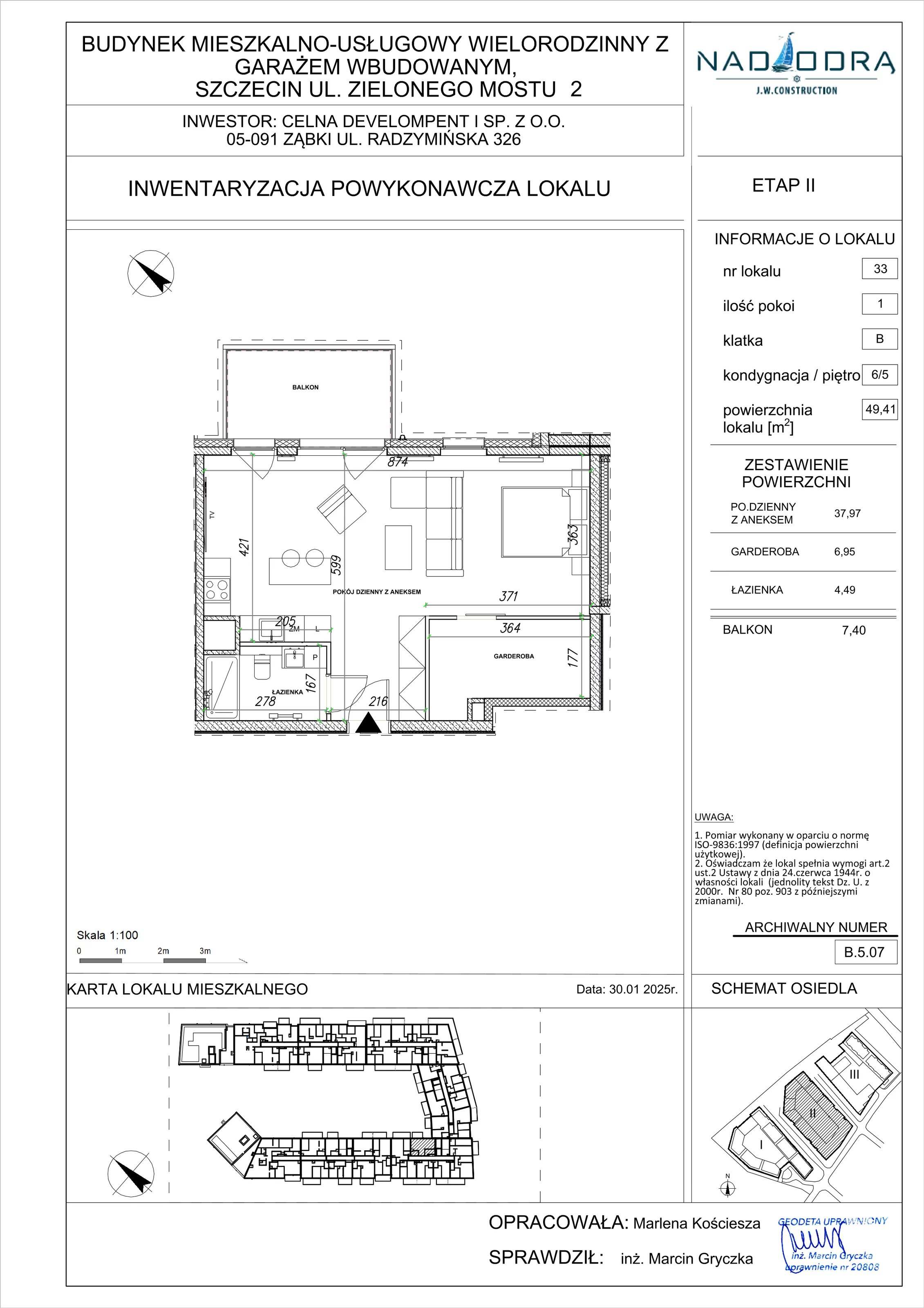1 pokój, mieszkanie 49,41 m², piętro 5, oferta nr B.5.07, Nad Odrą, Szczecin, Śródmieście, Łasztownia, ul. Celna 4