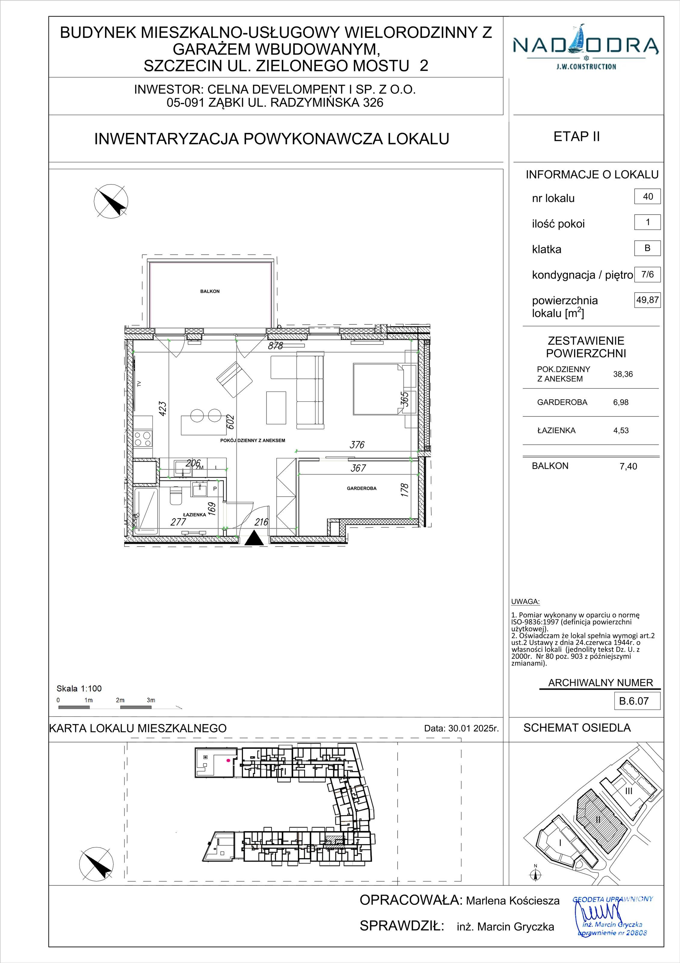 1 pokój, mieszkanie 49,87 m², piętro 6, oferta nr B.6.07, Nad Odrą, Szczecin, Śródmieście, Łasztownia, ul. Celna 4