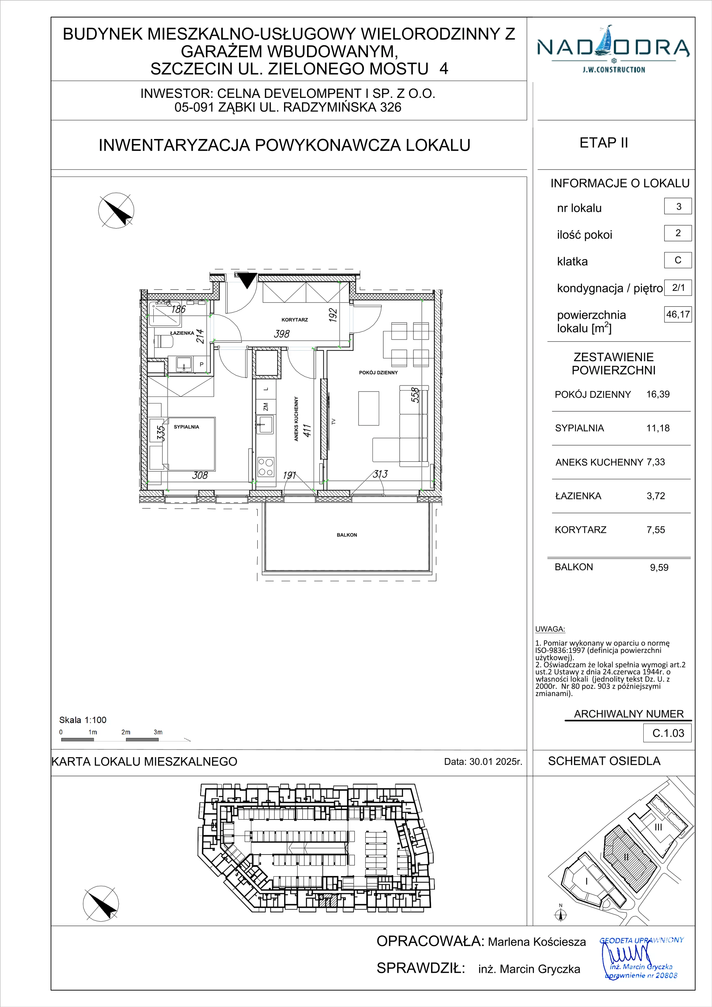 2 pokoje, mieszkanie 46,17 m², piętro 1, oferta nr C.1.03, Nad Odrą, Szczecin, Śródmieście, Łasztownia, ul. Celna 4