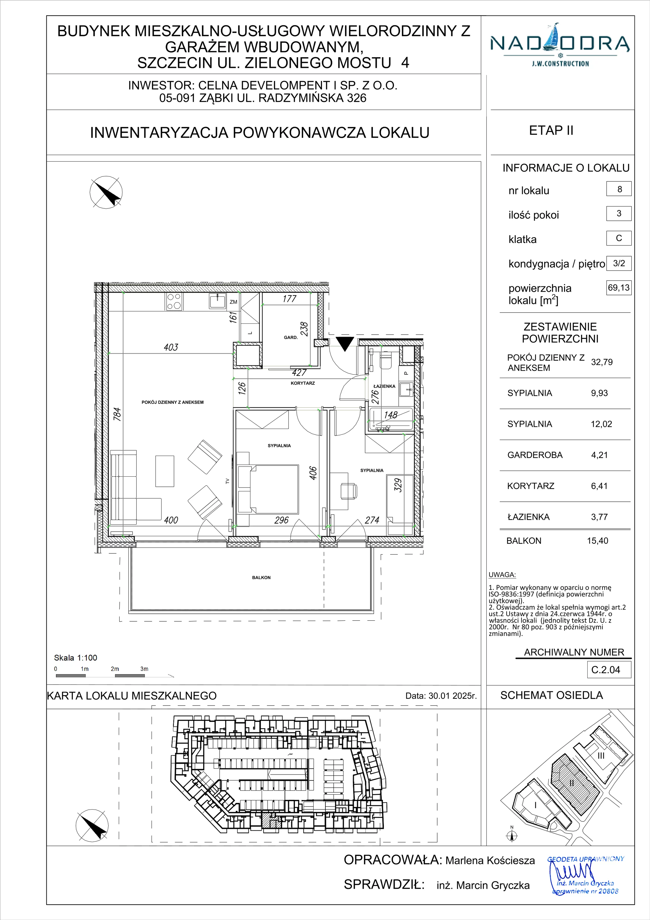 3 pokoje, mieszkanie 69,13 m², piętro 2, oferta nr C.2.04, Nad Odrą, Szczecin, Śródmieście, Łasztownia, ul. Celna 4
