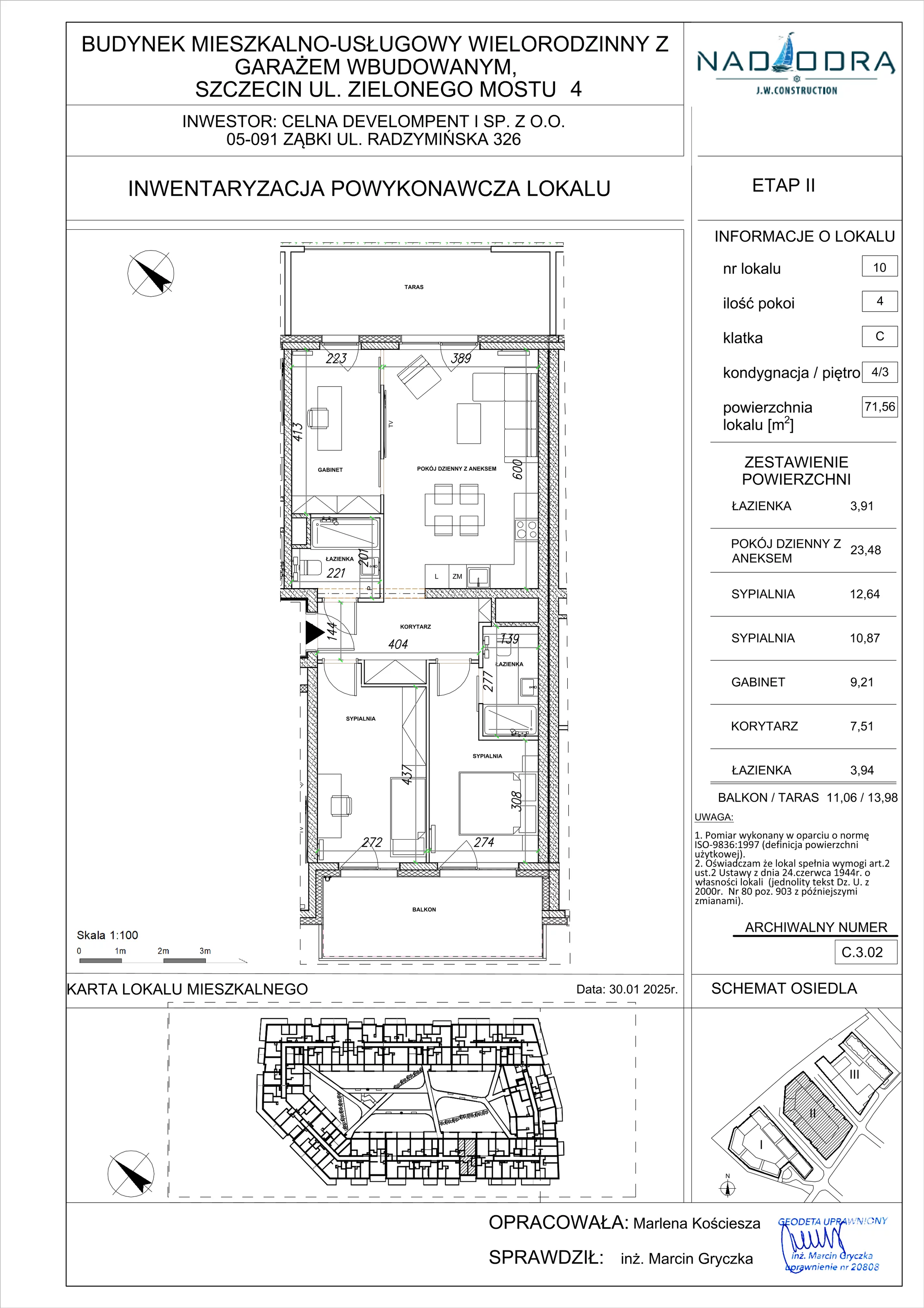 4 pokoje, mieszkanie 71,56 m², piętro 3, oferta nr C.3.02, Nad Odrą, Szczecin, Śródmieście, Łasztownia, ul. Celna 4