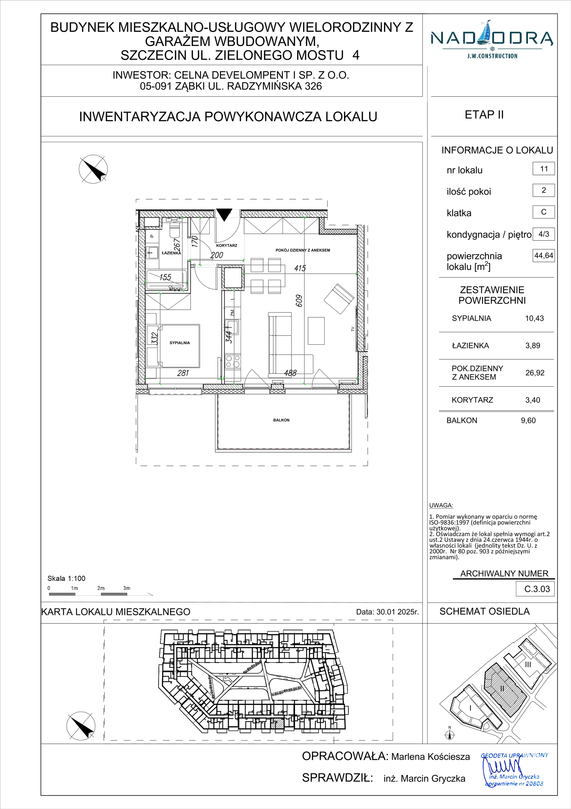 2 pokoje, mieszkanie 44,64 m², piętro 3, oferta nr C.3.03, Nad Odrą, Szczecin, Śródmieście, Łasztownia, ul. Celna 4