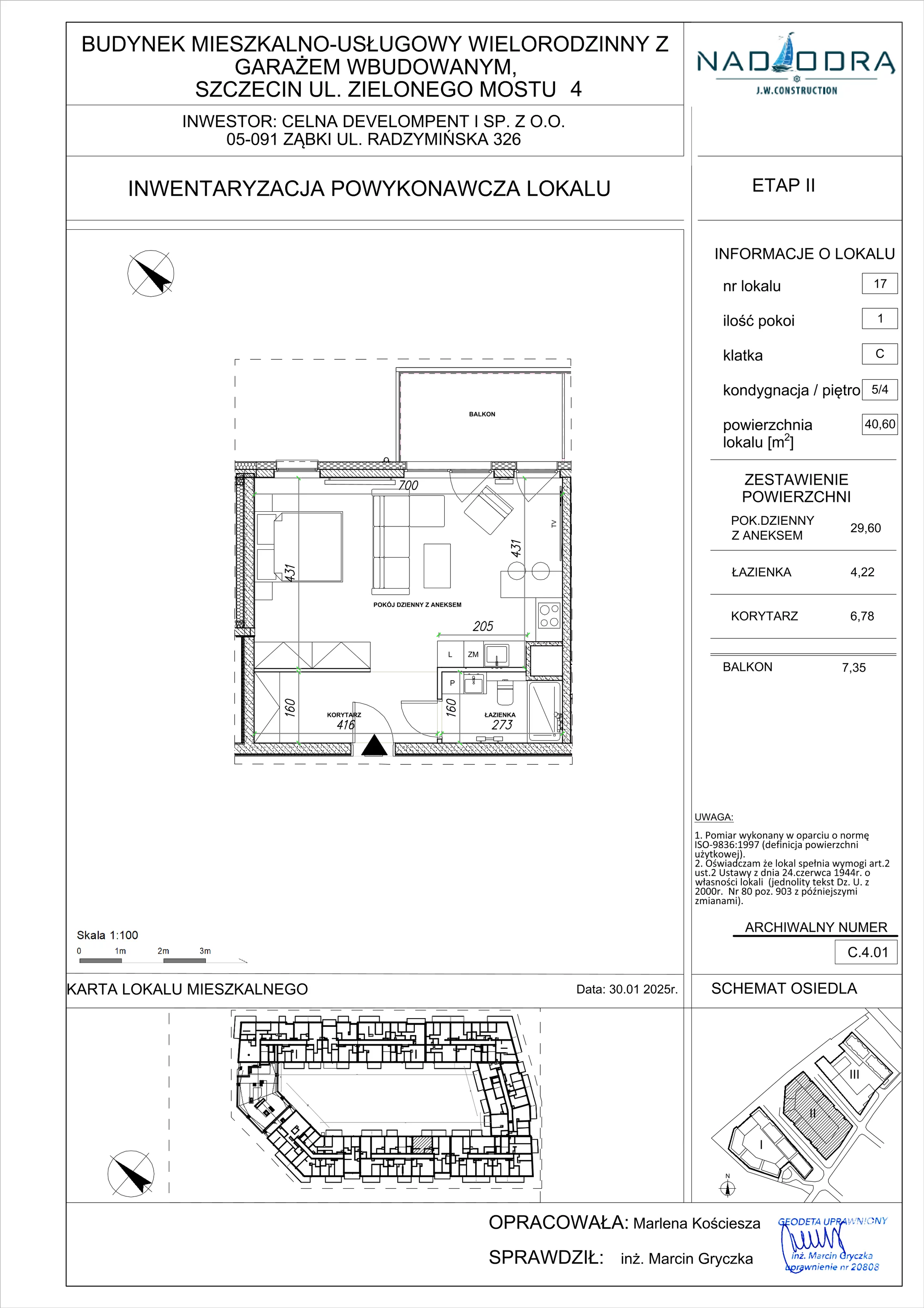 1 pokój, mieszkanie 40,60 m², piętro 4, oferta nr C.4.01, Nad Odrą, Szczecin, Śródmieście, Łasztownia, ul. Celna 4