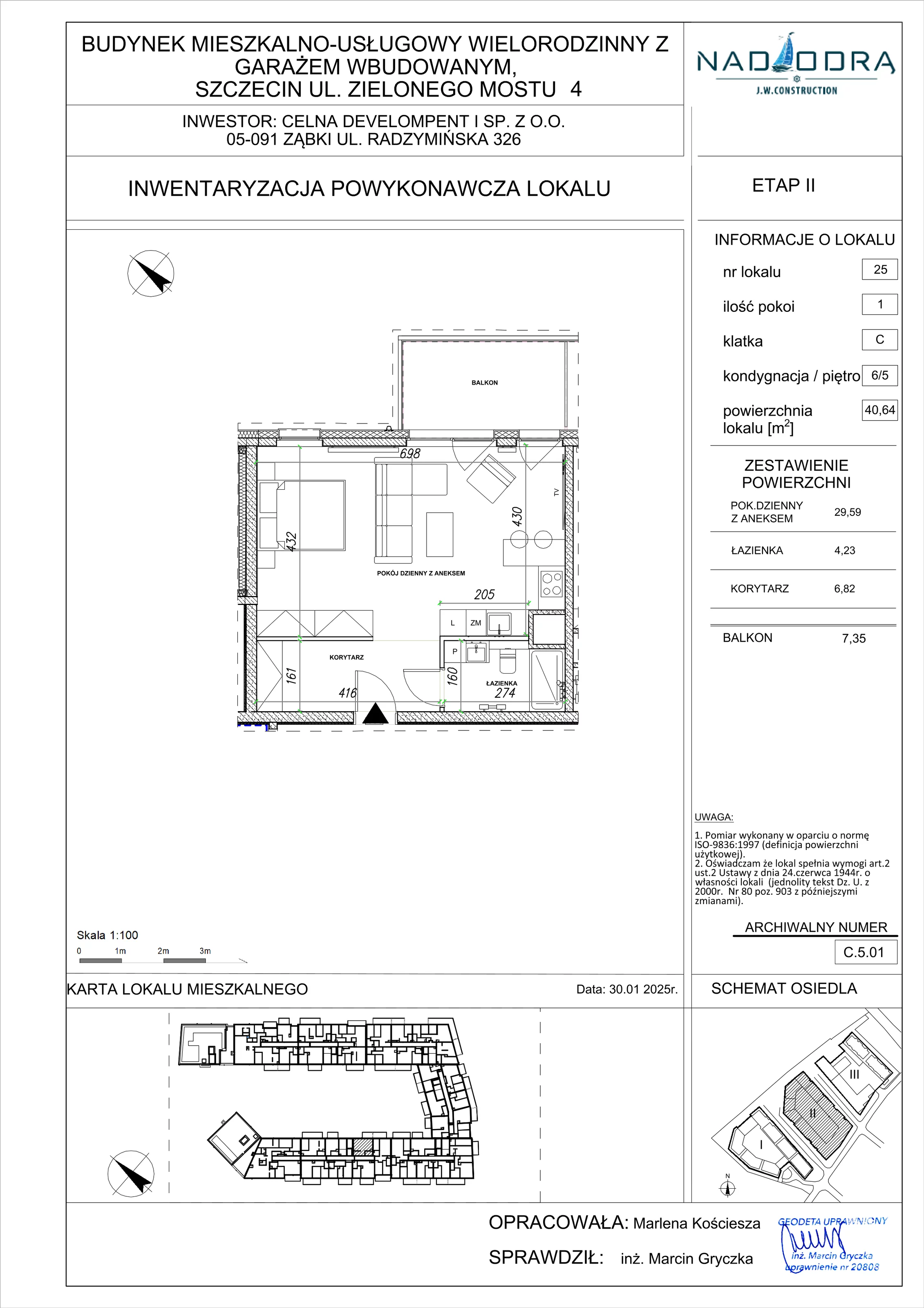 1 pokój, mieszkanie 40,64 m², piętro 5, oferta nr C.5.01, Nad Odrą, Szczecin, Śródmieście, Łasztownia, ul. Celna 4