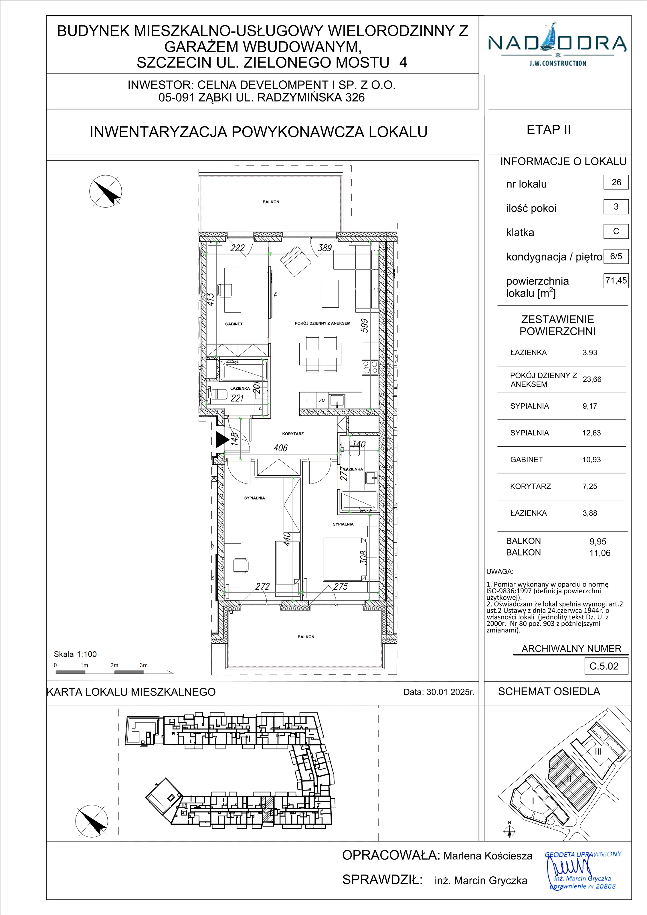 3 pokoje, mieszkanie 71,45 m², piętro 5, oferta nr C.5.02, Nad Odrą, Szczecin, Śródmieście, Łasztownia, ul. Celna 4