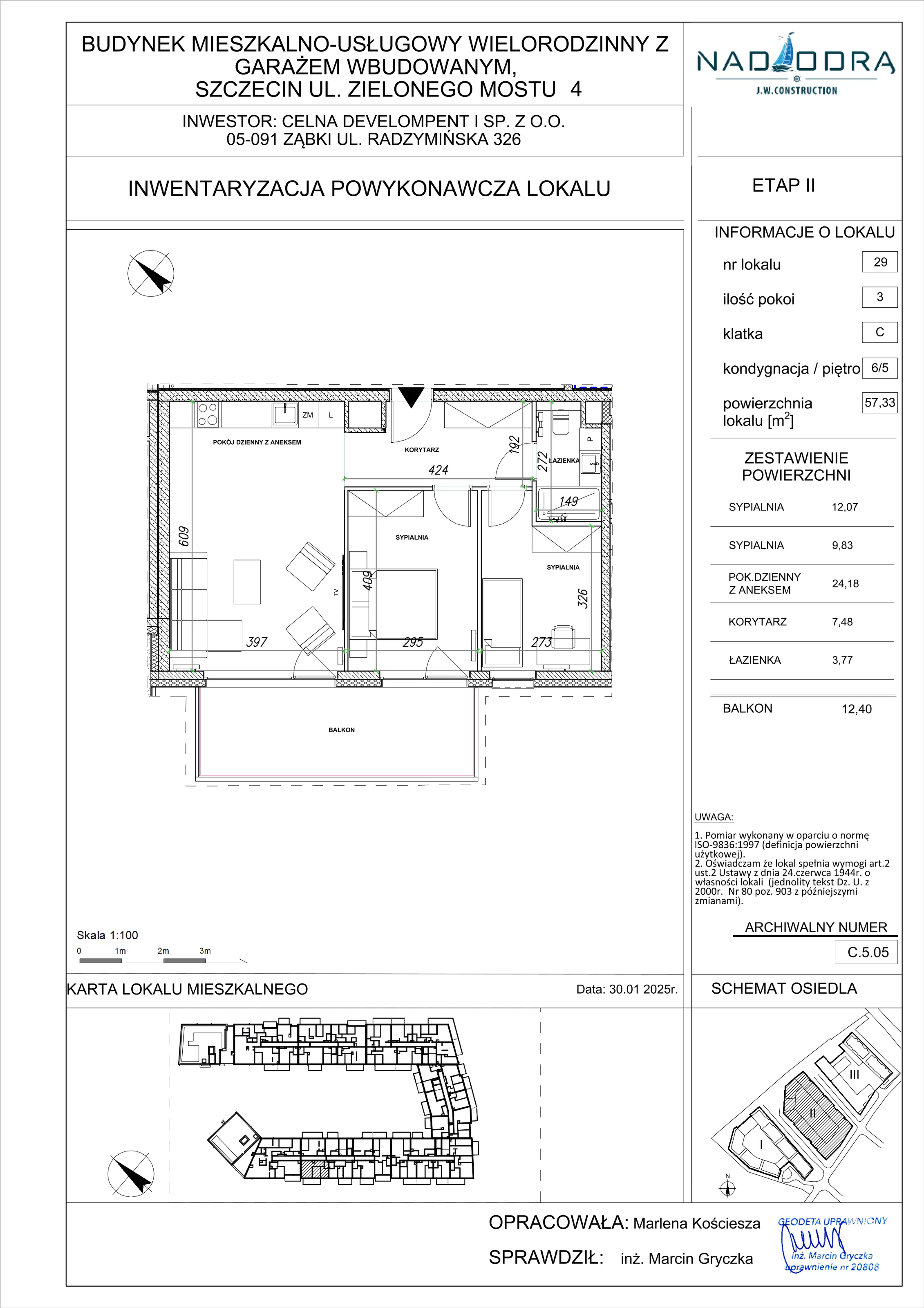 3 pokoje, apartament 57,33 m², piętro 5, oferta nr C.5.05, Nad Odrą, Szczecin, Śródmieście, Łasztownia, ul. Celna 4