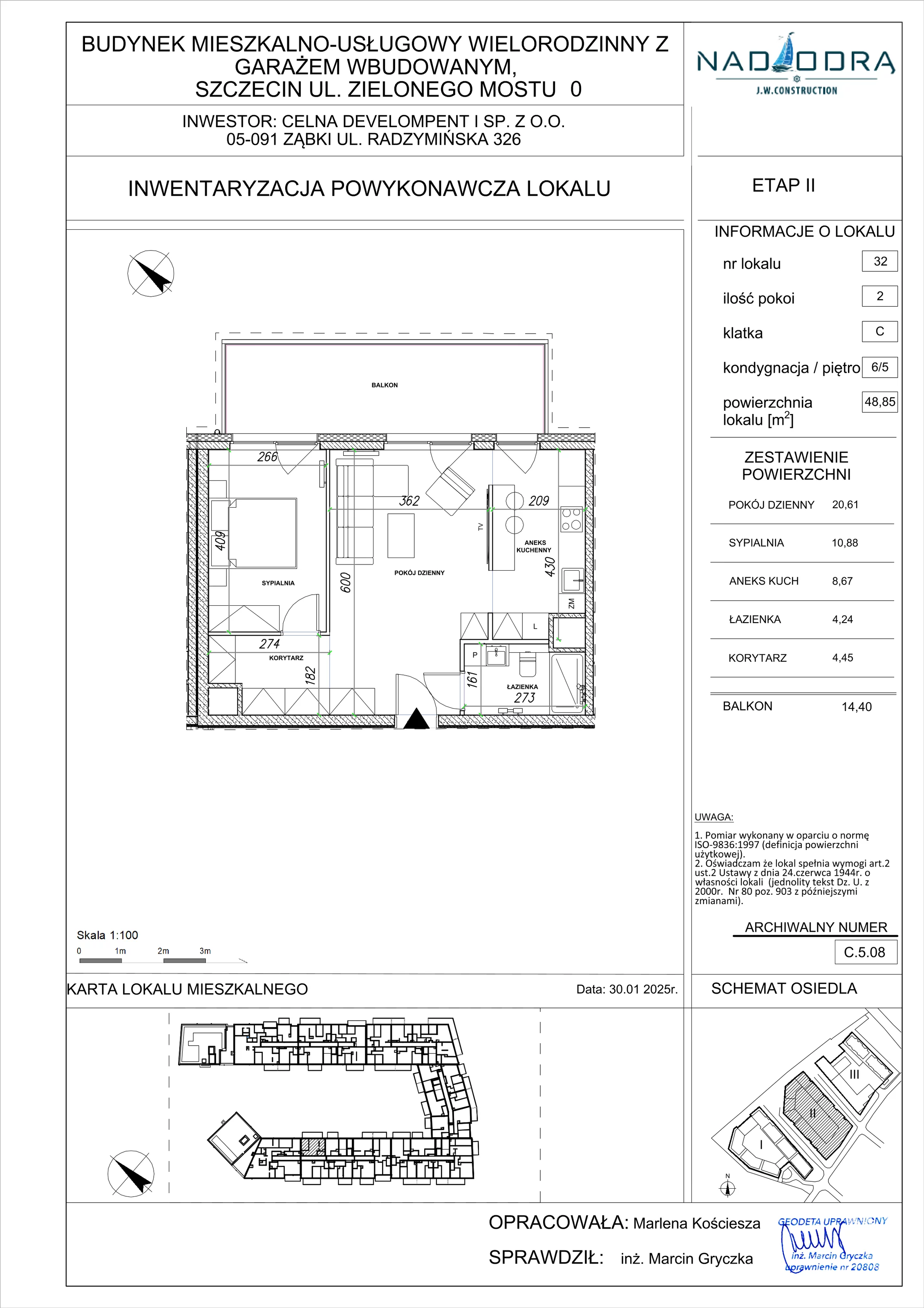 2 pokoje, apartament 48,85 m², piętro 5, oferta nr C.5.08, Nad Odrą, Szczecin, Śródmieście, Łasztownia, ul. Celna 4