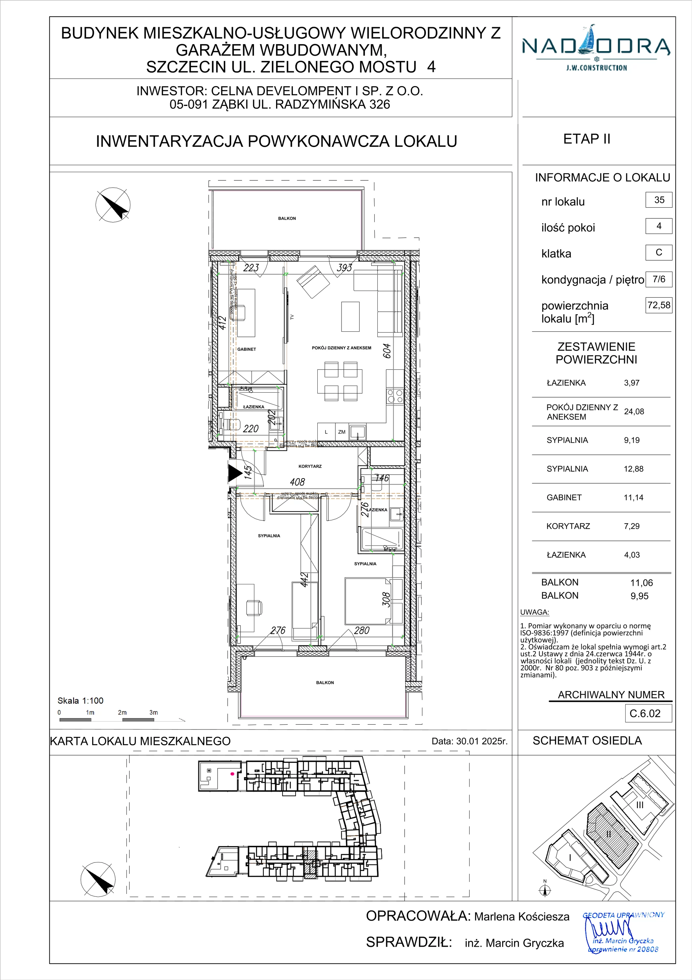 4 pokoje, apartament 72,58 m², piętro 6, oferta nr C.6.02, Nad Odrą, Szczecin, Śródmieście, Łasztownia, ul. Celna 4