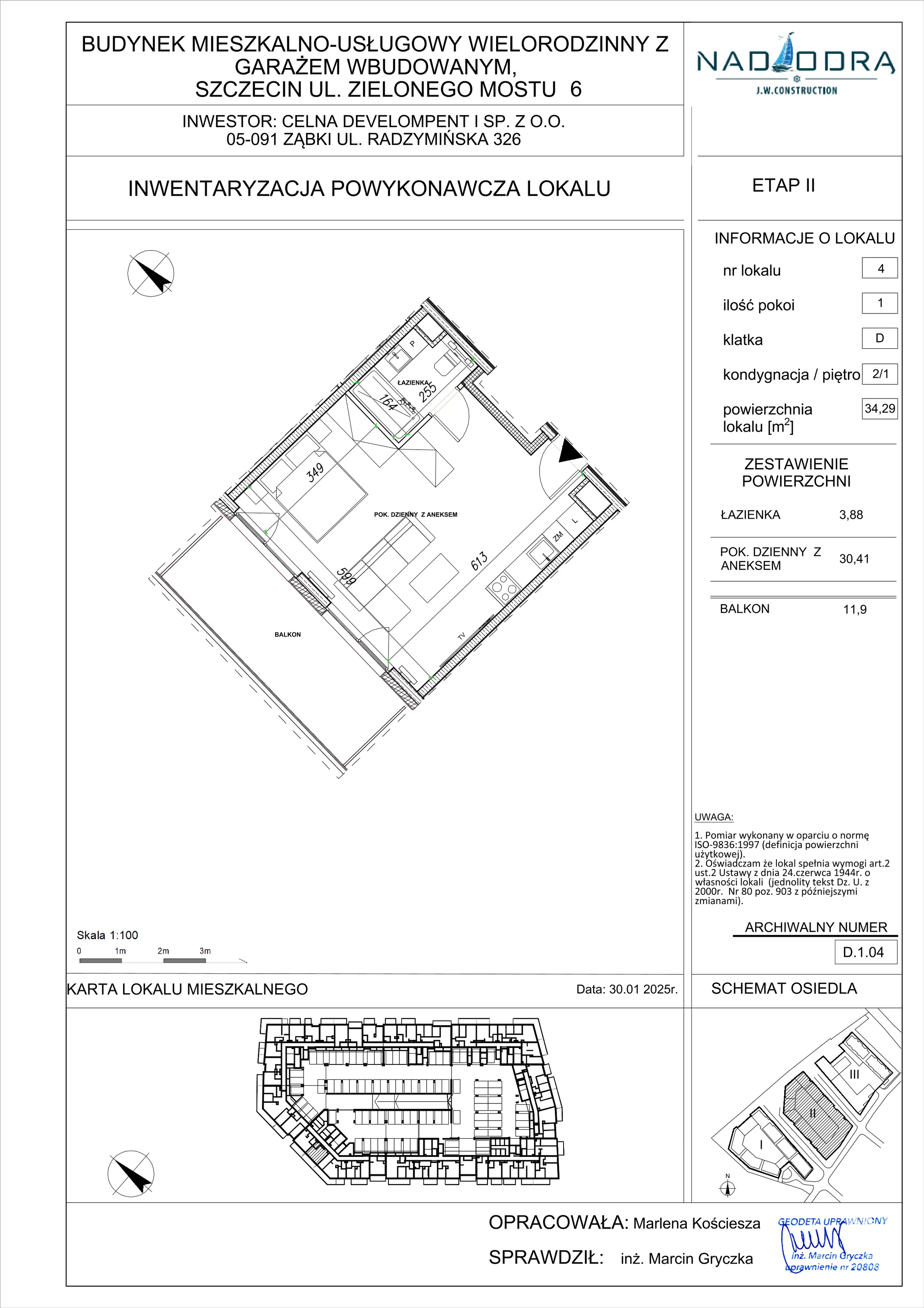 1 pokój, mieszkanie 34,29 m², piętro 1, oferta nr D.1.04, Nad Odrą, Szczecin, Śródmieście, Łasztownia, ul. Celna 4