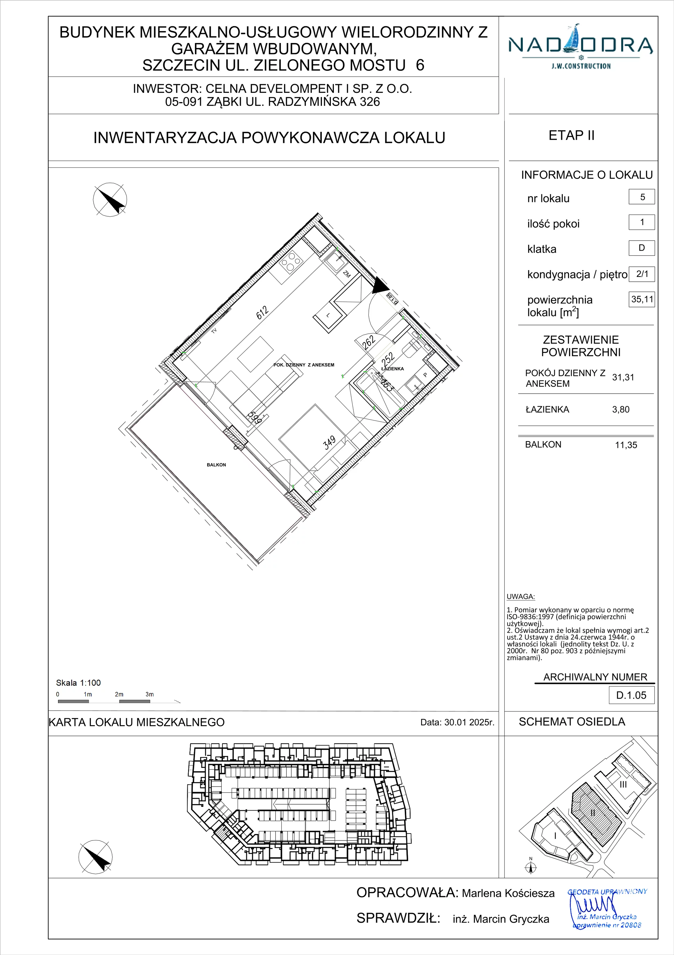 1 pokój, mieszkanie 35,11 m², piętro 1, oferta nr D.1.05, Nad Odrą, Szczecin, Śródmieście, Łasztownia, ul. Celna 4