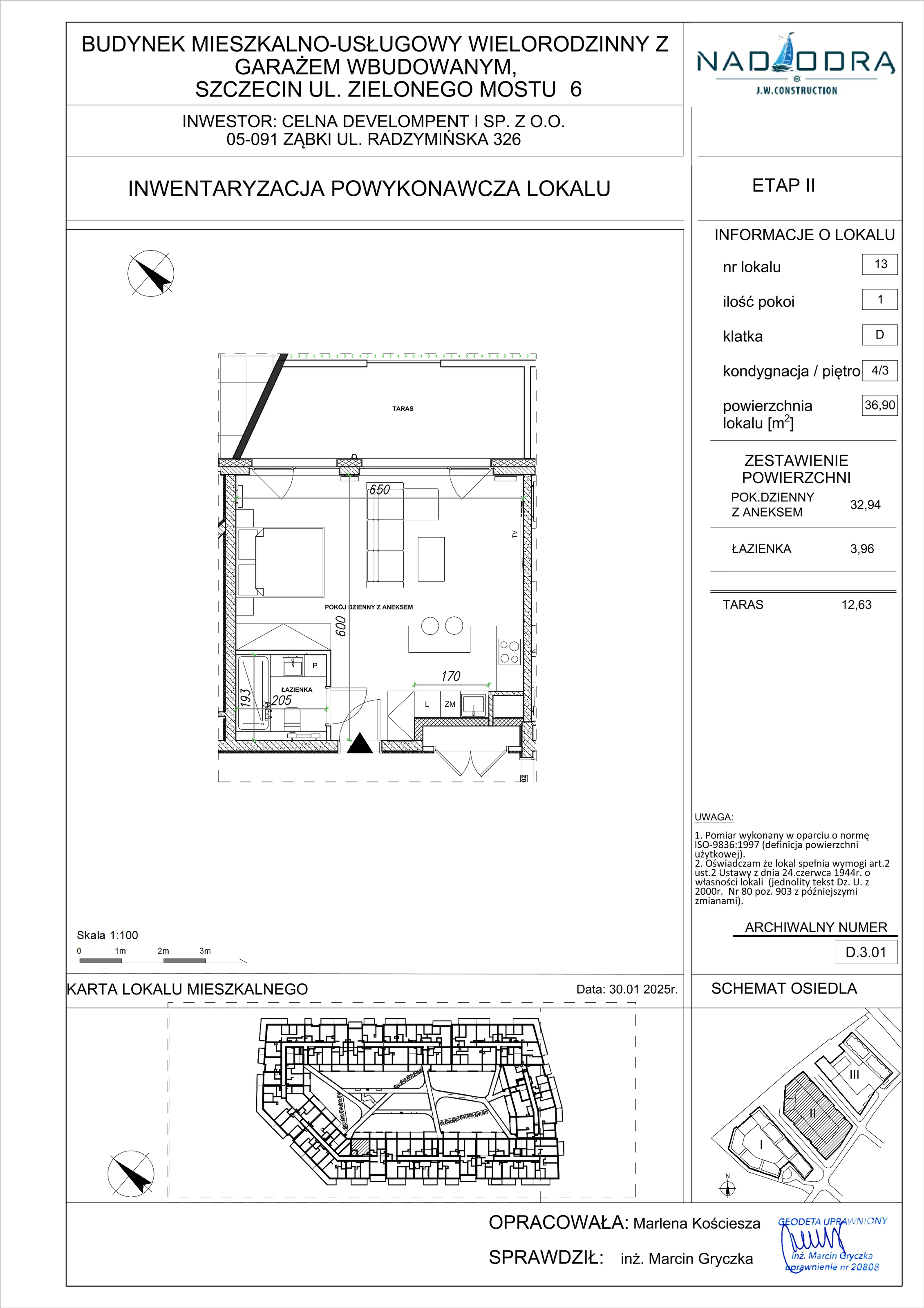 1 pokój, mieszkanie 36,90 m², piętro 3, oferta nr D.3.01, Nad Odrą, Szczecin, Śródmieście, Łasztownia, ul. Celna 4