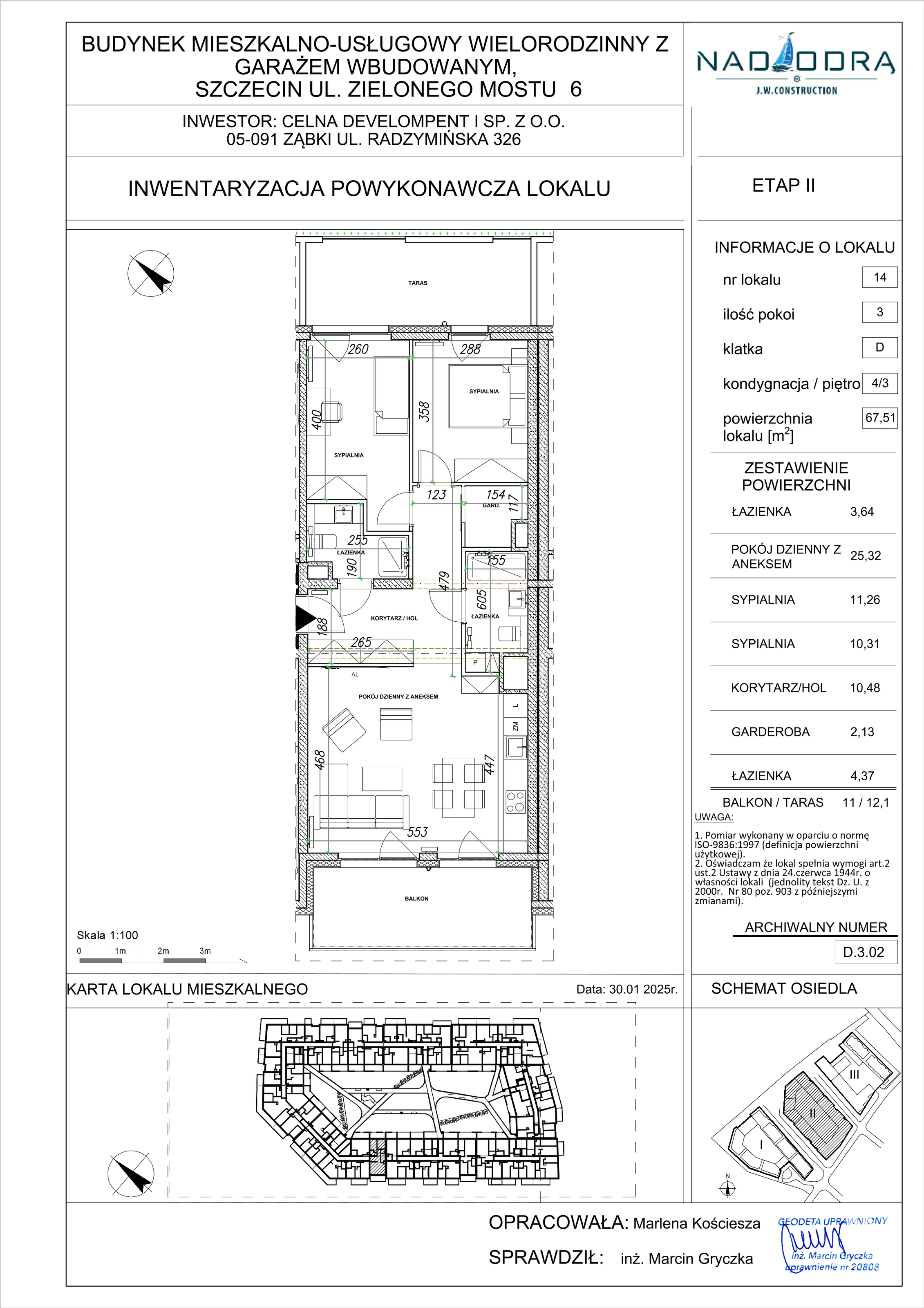 3 pokoje, apartament 67,51 m², piętro 3, oferta nr D.3.02, Nad Odrą, Szczecin, Śródmieście, Łasztownia, ul. Celna 4