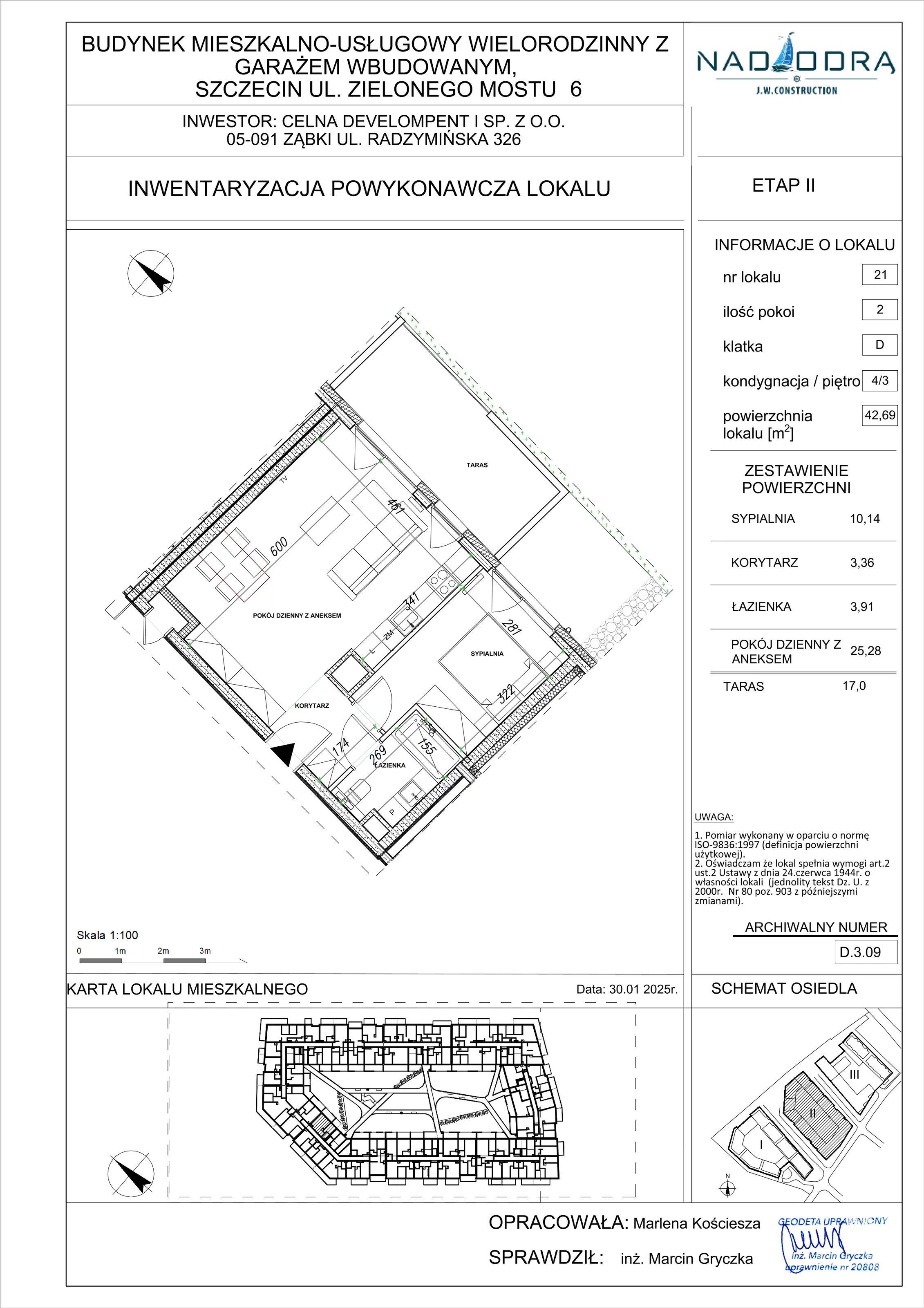 2 pokoje, mieszkanie 42,69 m², piętro 3, oferta nr D.3.09, Nad Odrą, Szczecin, Śródmieście, Łasztownia, ul. Celna 4