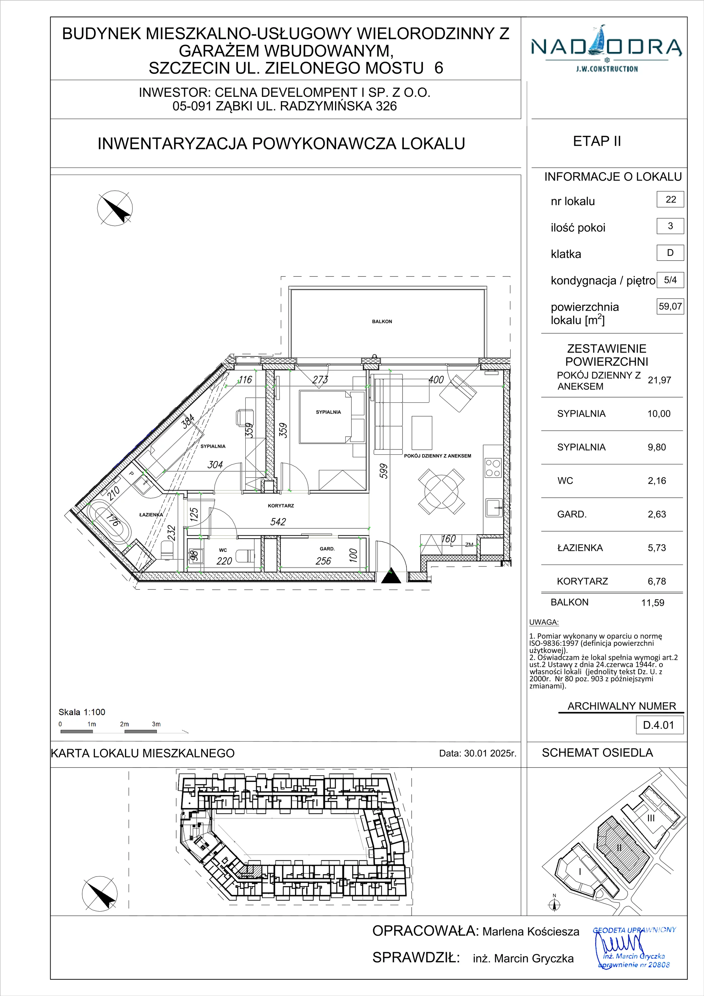 3 pokoje, apartament 59,07 m², piętro 4, oferta nr D.4.01, Nad Odrą, Szczecin, Śródmieście, Łasztownia, ul. Celna 4