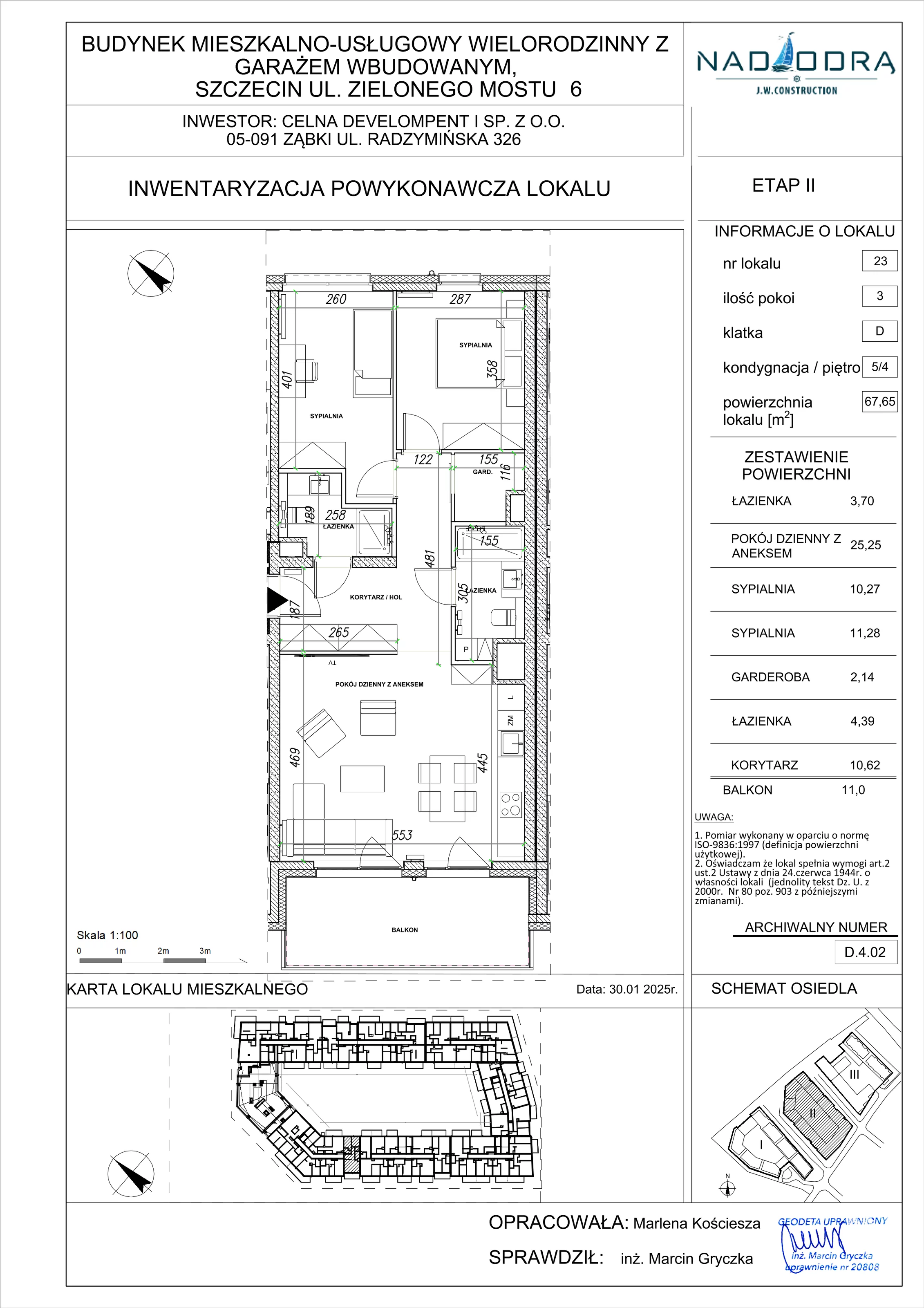 3 pokoje, mieszkanie 67,65 m², piętro 4, oferta nr D.4.02, Nad Odrą, Szczecin, Śródmieście, Łasztownia, ul. Celna 4